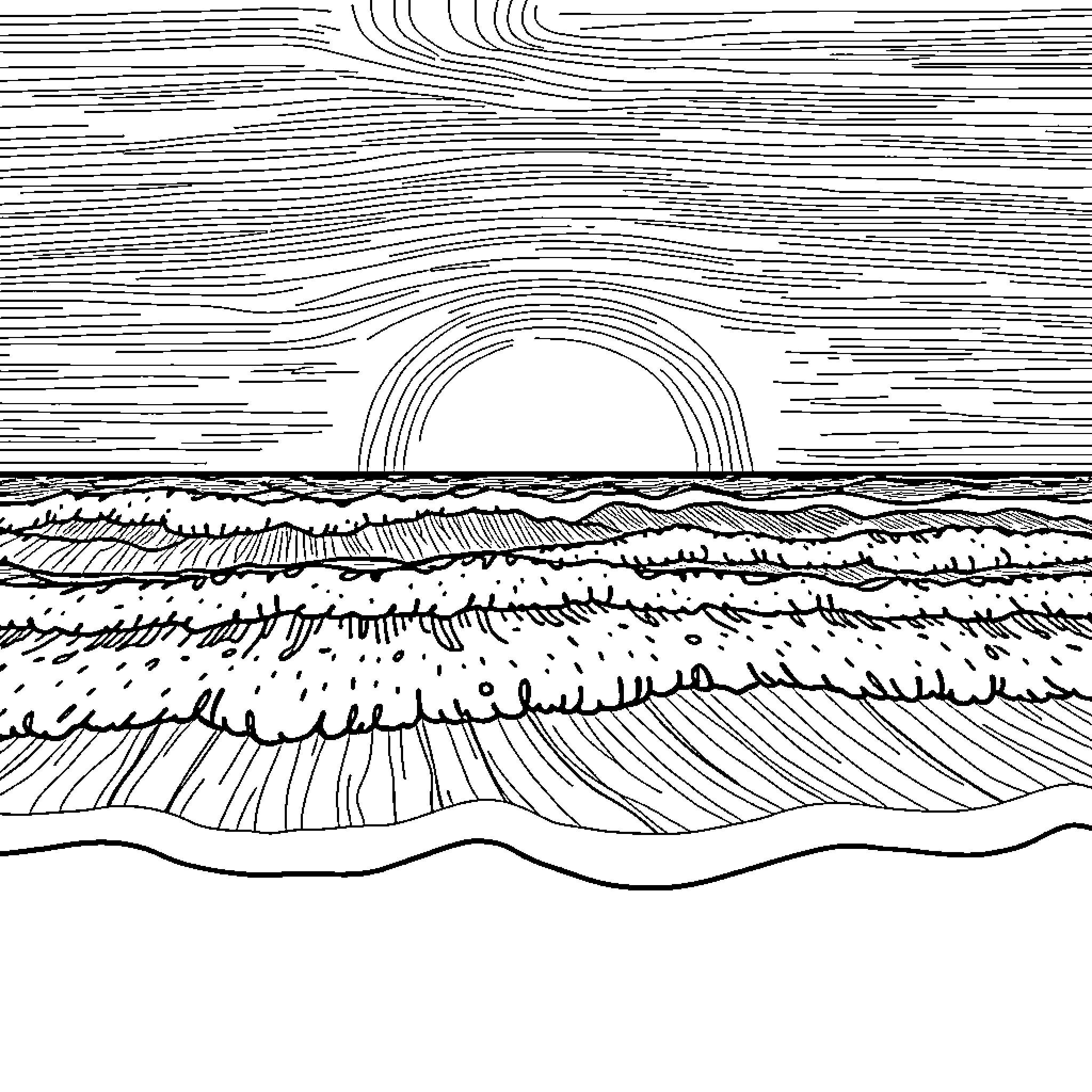 Wave of Artistic Seascape Coloring Page (free black-and-white line drawing printable PDF for all, from beginners to advanced learners, including children, teens, adults, and seniors)