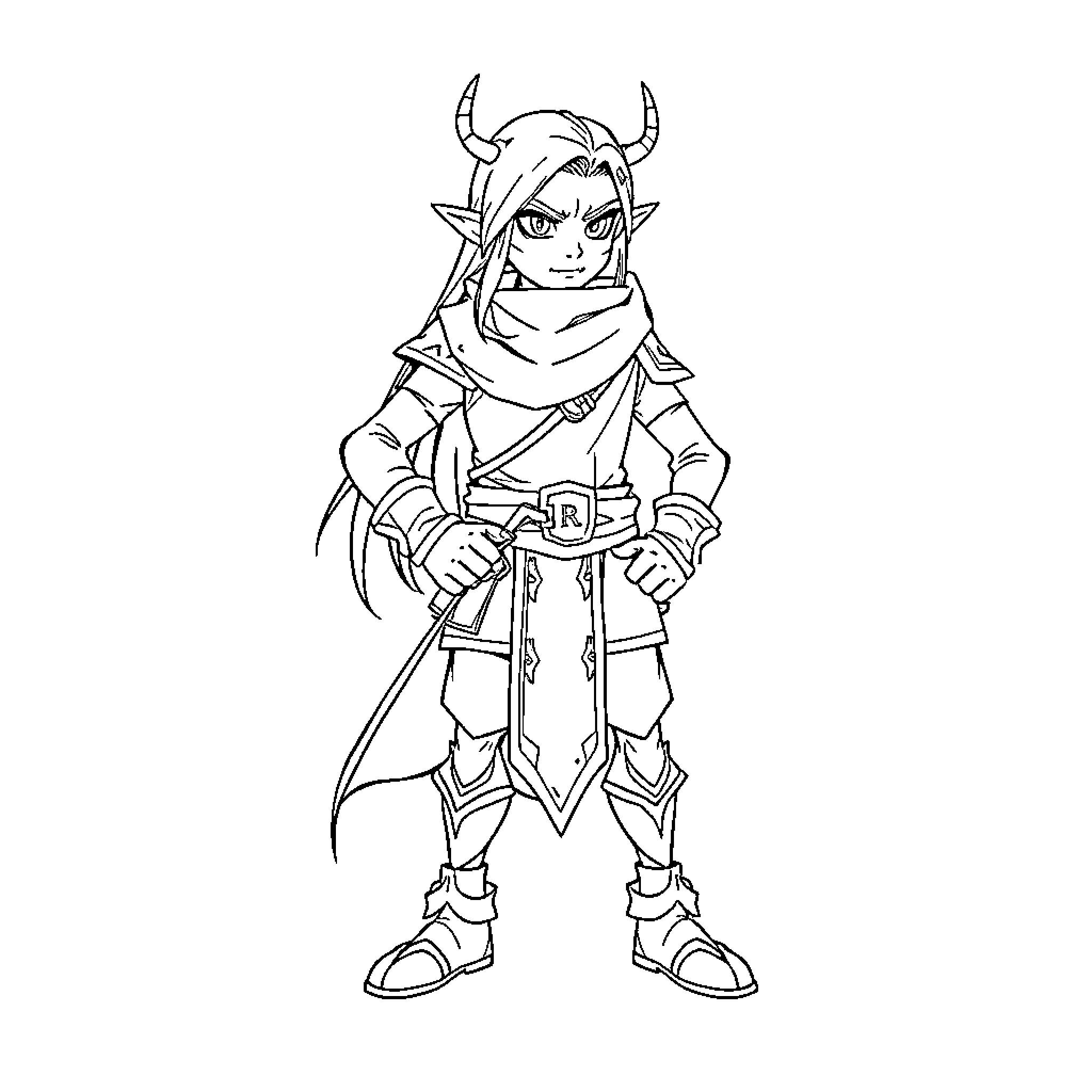 Rumi the Adventurous Warrior Coloring Page (free black-and-white line drawing printable PDF for all, from beginners to advanced learners, including children, teens, adults, and seniors)