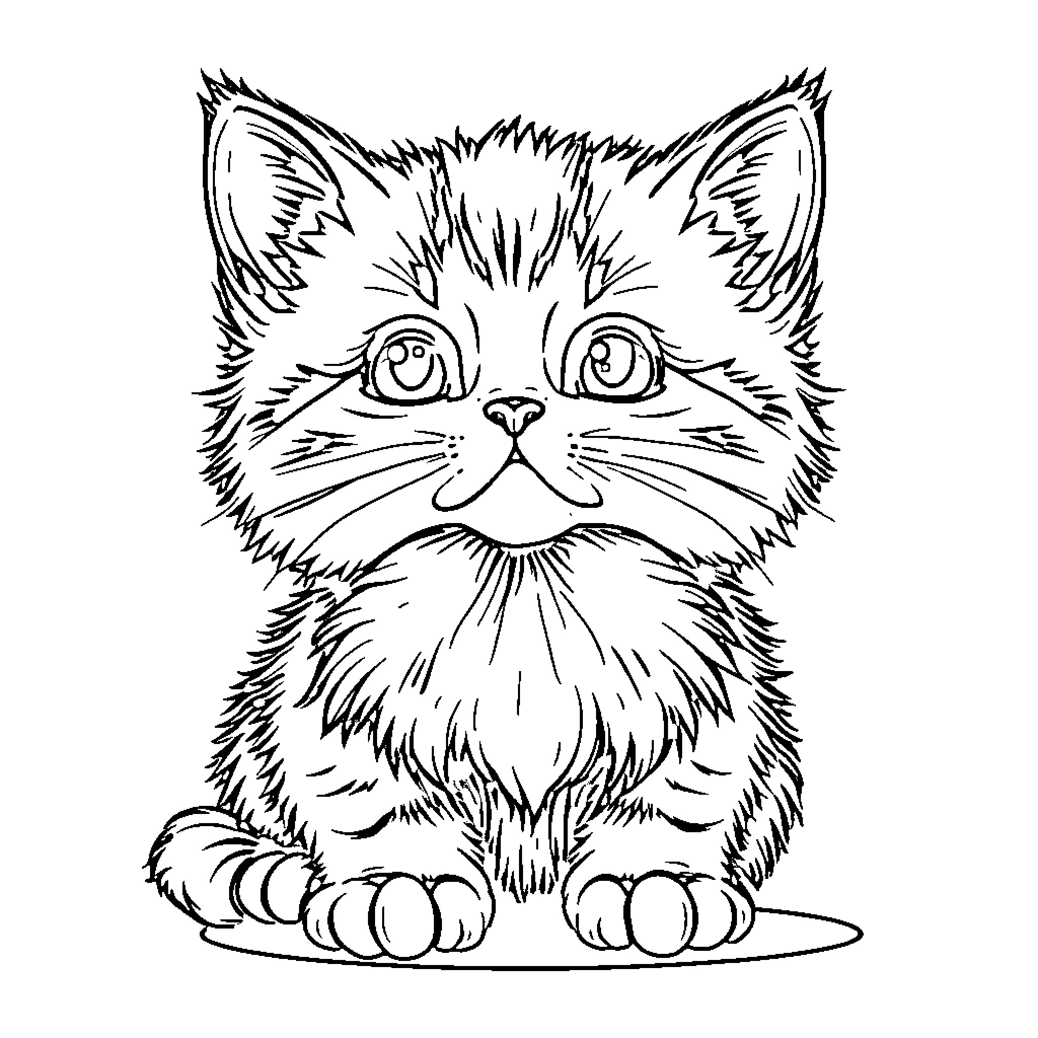 Kitty with Playful Expression Coloring Page (free black-and-white line drawing printable PDF for all, from beginners to advanced learners, including children, teens, adults, and seniors)