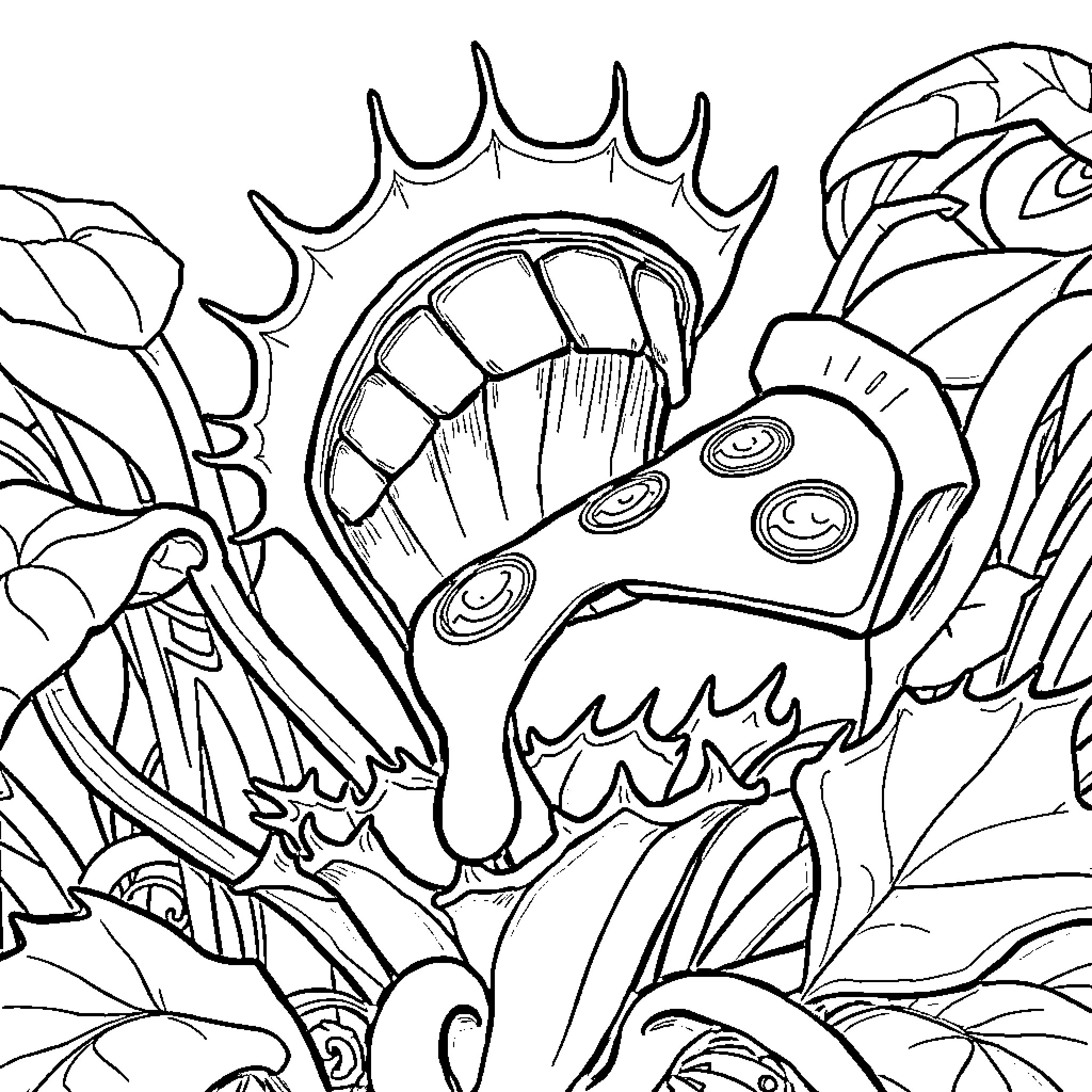 Venus Flytrap snapping its jaws in the jungle Coloring Page (free black-and-white line drawing printable PDF for all, from beginners to advanced learners, including children, teens, adults, and seniors)