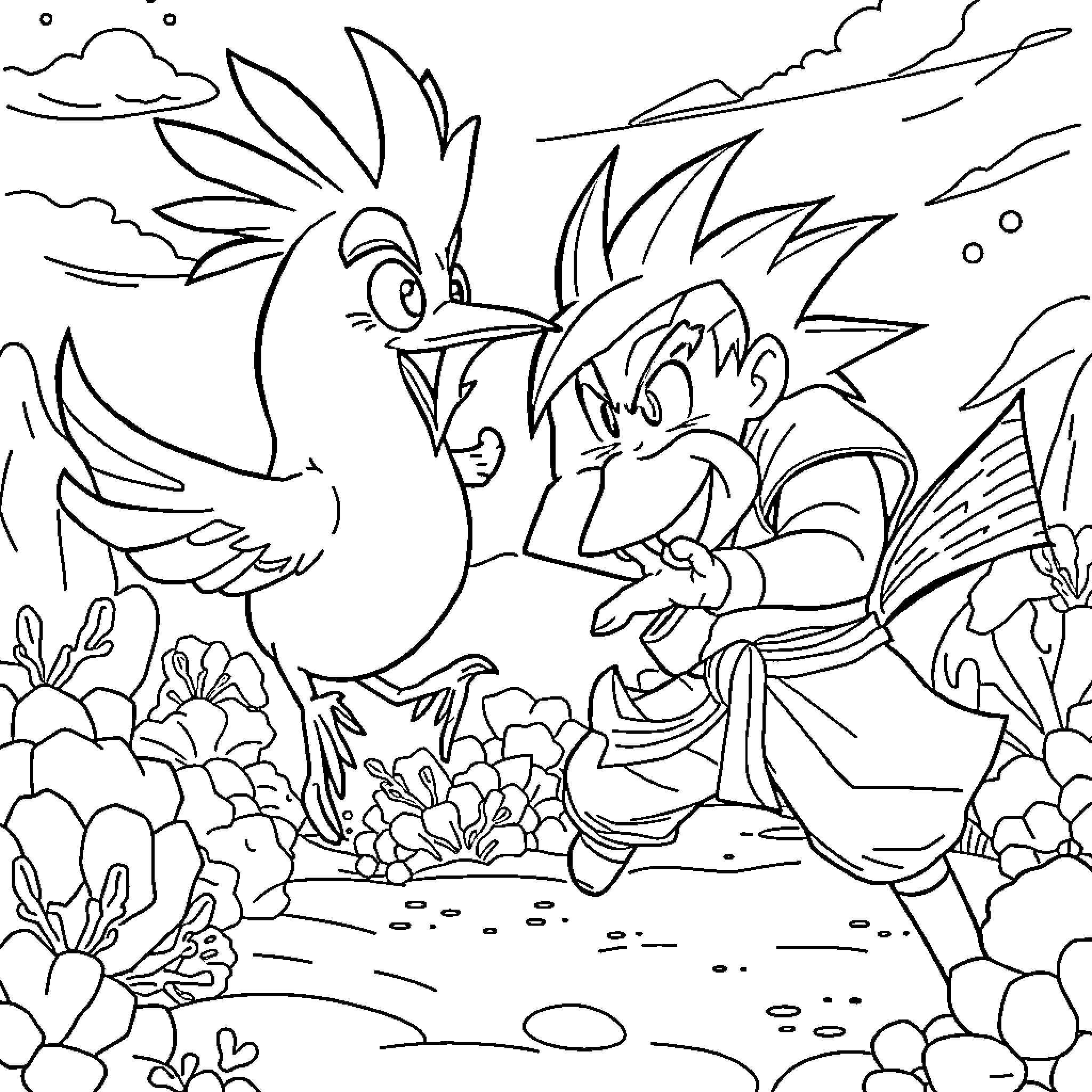 Becky's Fantastical Adventure in the Lush Landscape Coloring Page (free black-and-white line drawing printable PDF for all, from beginners to advanced learners, including children, teens, adults, and seniors)