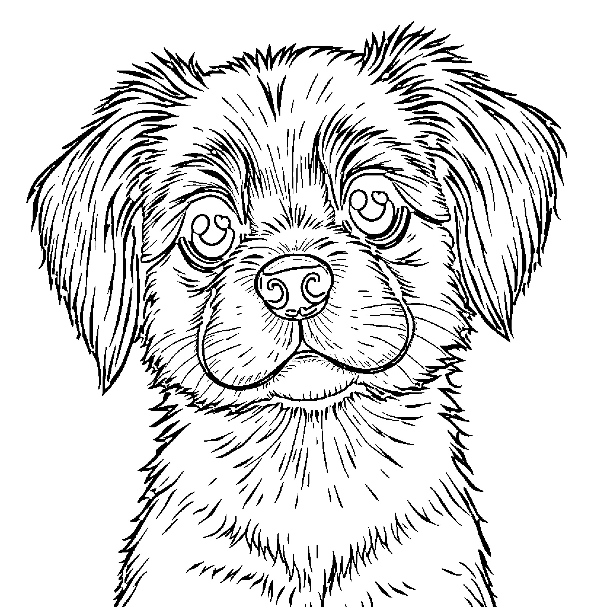 Dog with a Playful Expression Coloring Page (free black-and-white line drawing printable PDF for all, from beginners to advanced learners, including children, teens, adults, and seniors)