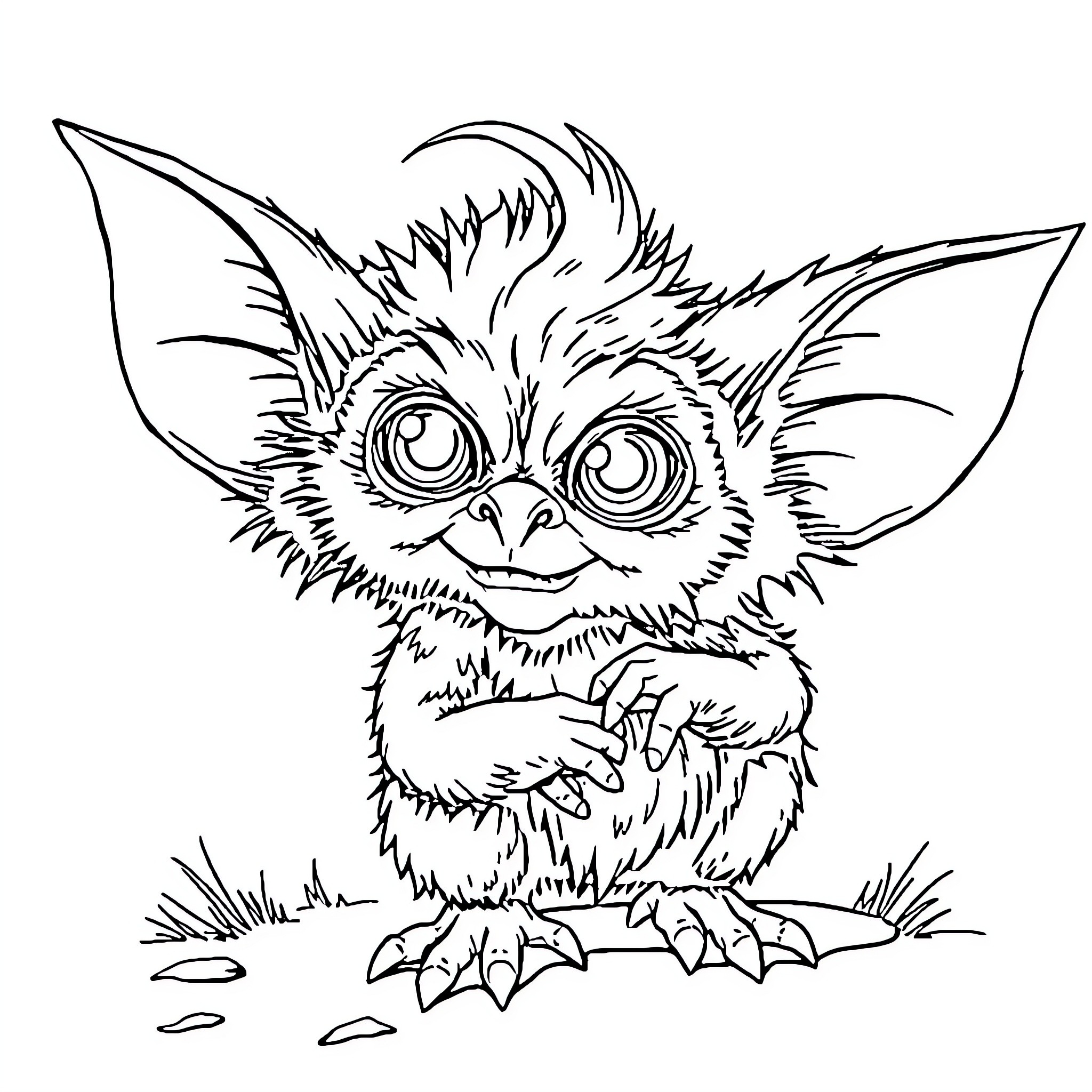 Gizmo the mischievous creature in the wild Coloring Page (free black-and-white line drawing printable PDF for all, from beginners to advanced learners, including children, teens, adults, and seniors)