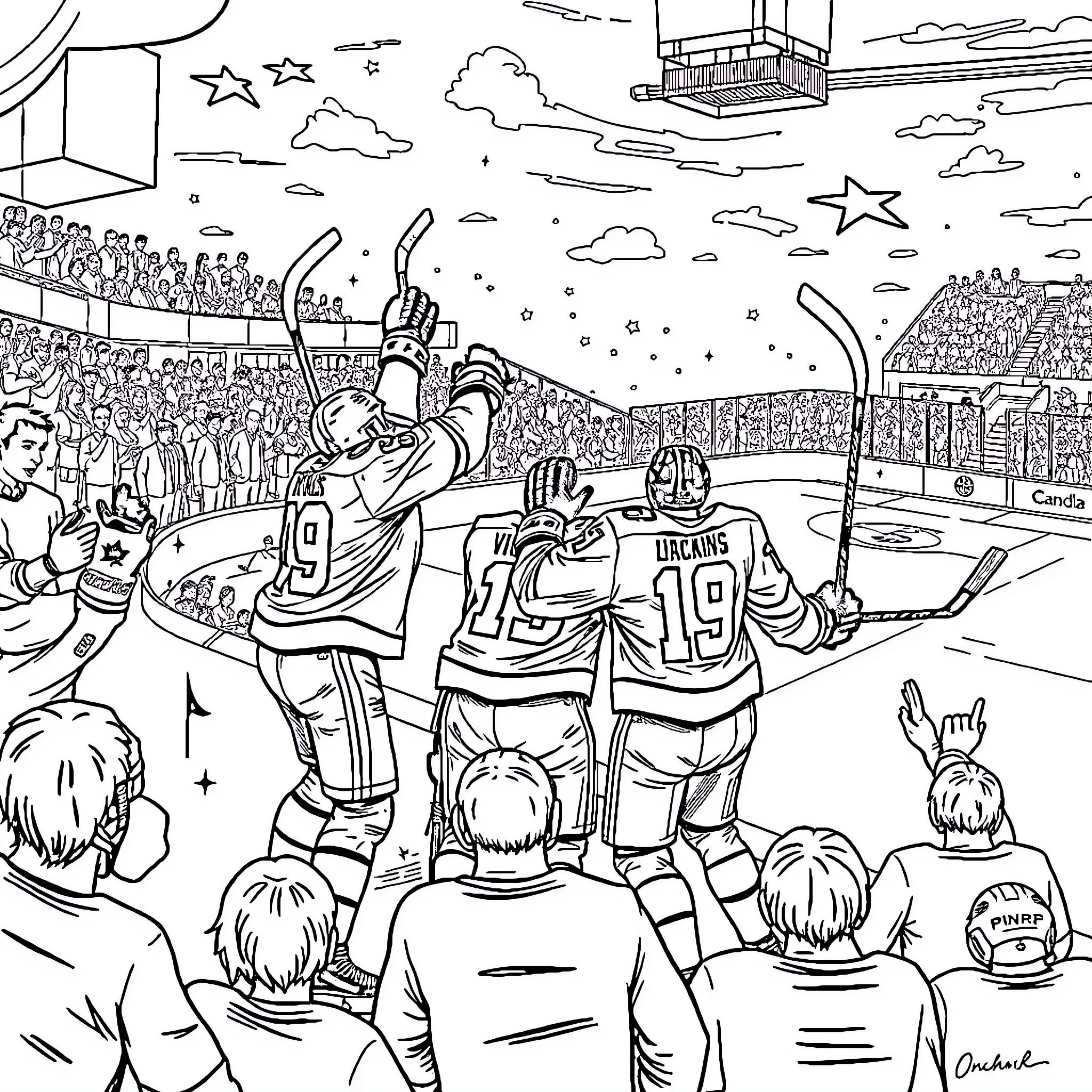Ducks competing in an exciting sports event Coloring Page (free black-and-white line drawing printable PDF for all, from beginners to advanced learners, including children, teens, adults, and seniors)