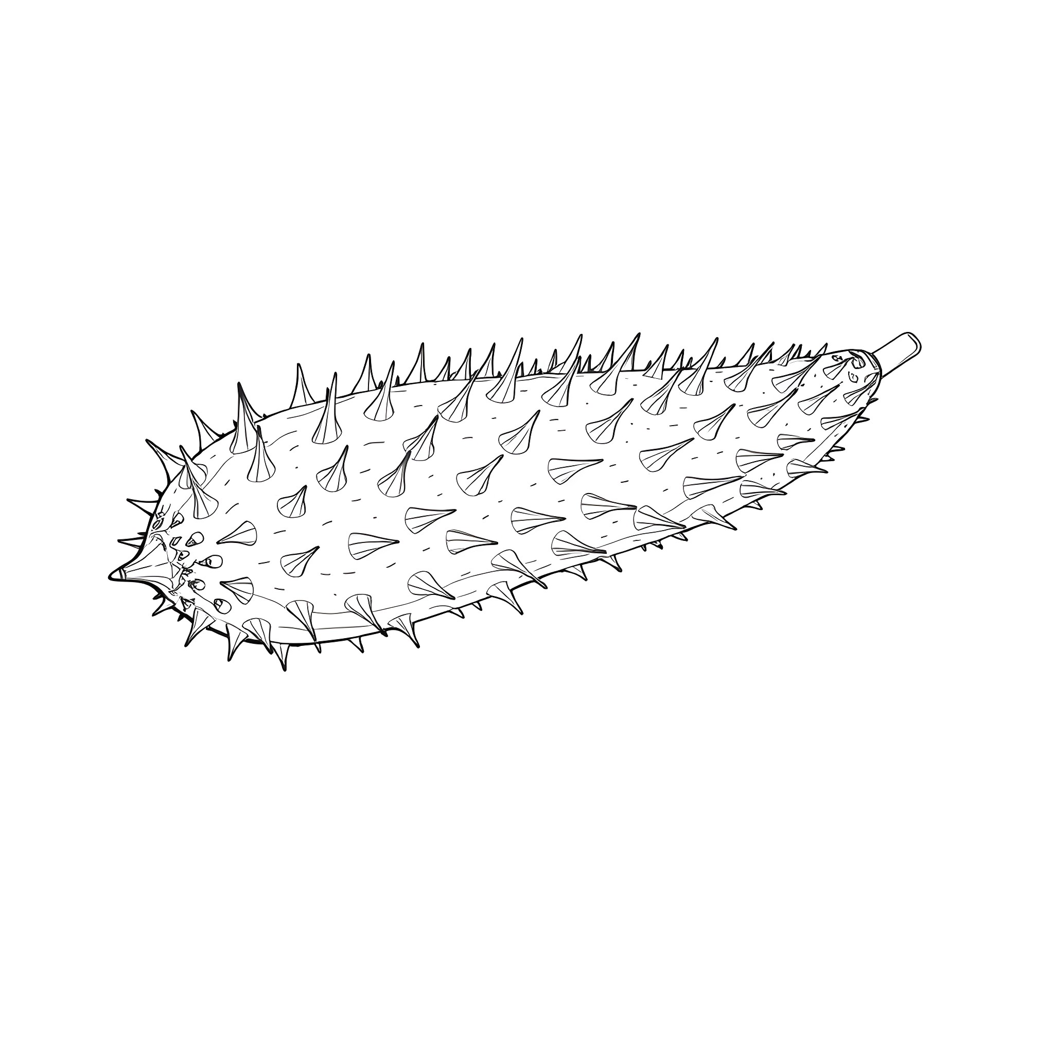Praecitrullus Fistulosus - Spiny Organism in Motion Coloring Page (free black-and-white line drawing printable PDF for all, from beginners to advanced learners, including children, teens, adults, and seniors)