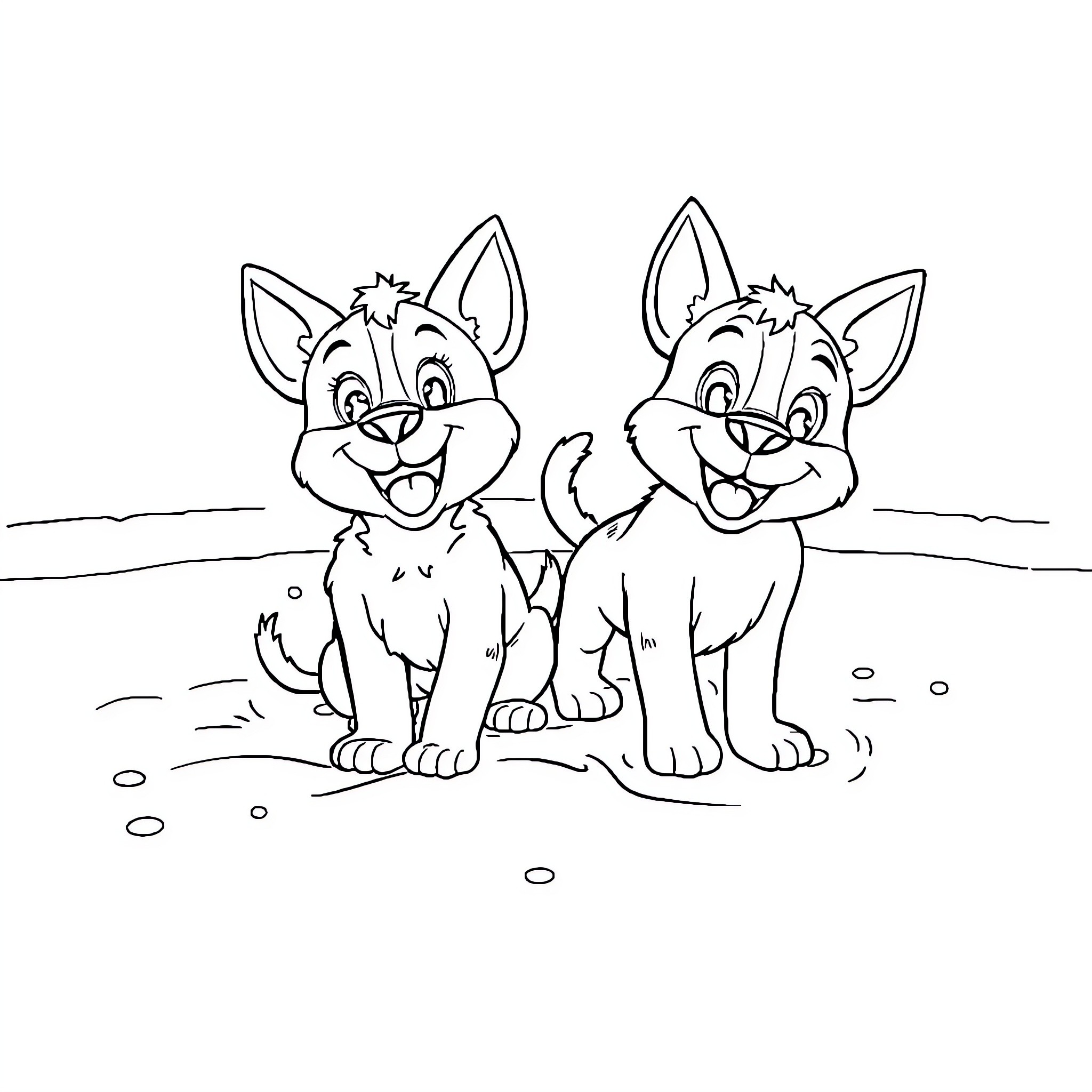 Bluey and friends playing happily in the park Coloring Page (free black-and-white line drawing printable PDF for all, from beginners to advanced learners, including children, teens, adults, and seniors)