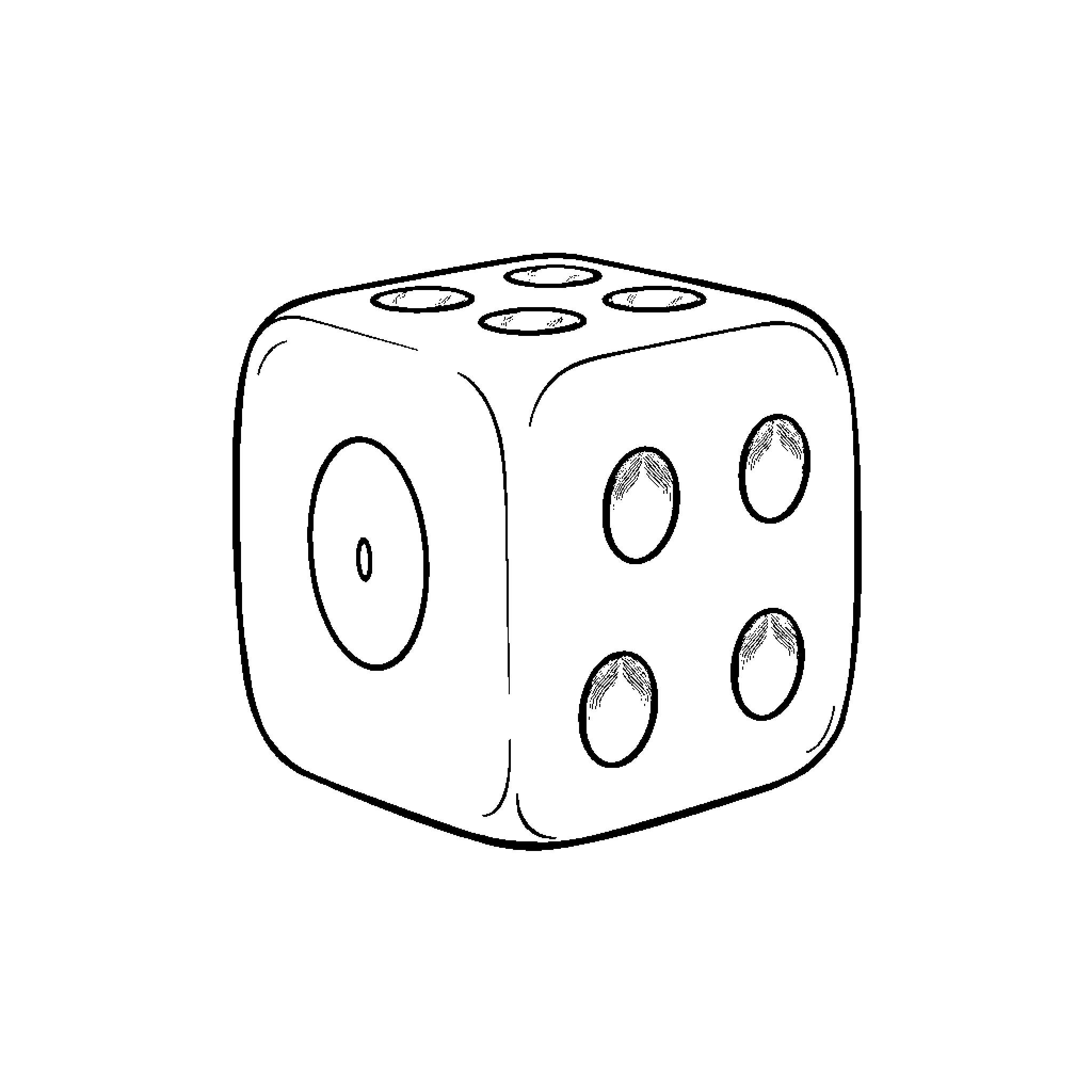 Dice rolling happily on a flat surface Coloring Page (free black-and-white line drawing printable PDF for all, from beginners to advanced learners, including children, teens, adults, and seniors)