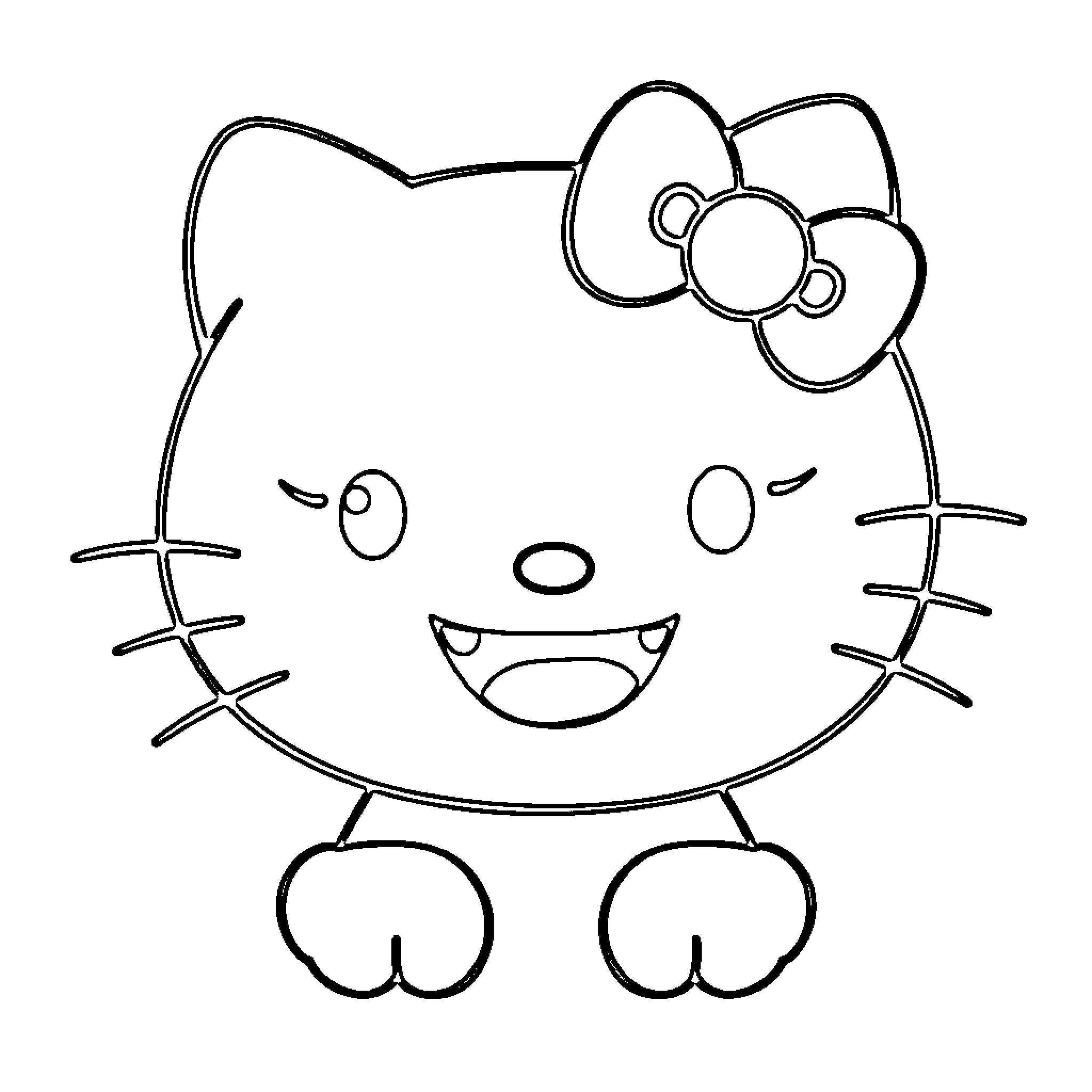 Hello Kitty's Whimsical Outline Coloring Page (free black-and-white line drawing printable PDF for all, from beginners to advanced learners, including children, teens, adults, and seniors)