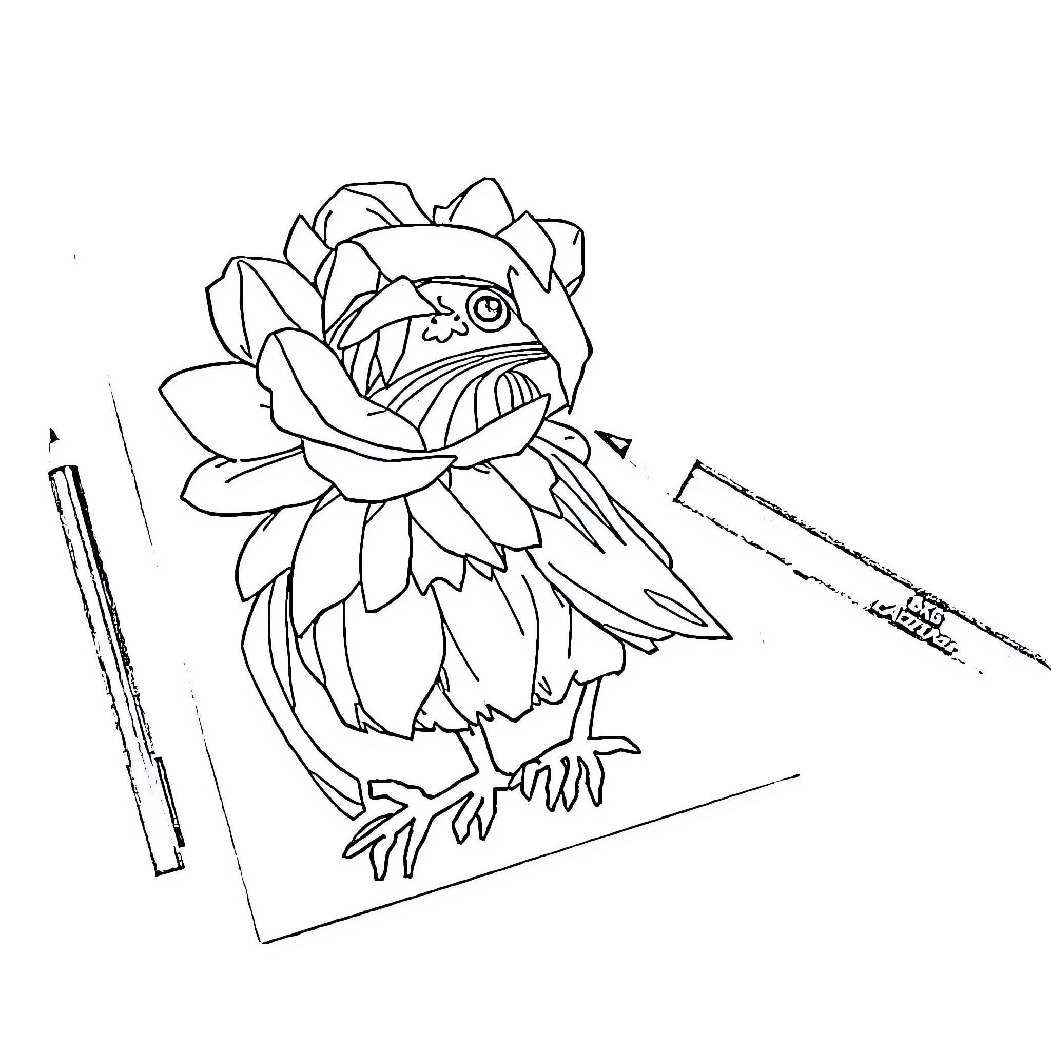 Dot Creature with Floral Headpiece and Feathers Coloring Page (free black-and-white line drawing printable PDF for all, from beginners to advanced learners, including children, teens, adults, and seniors)