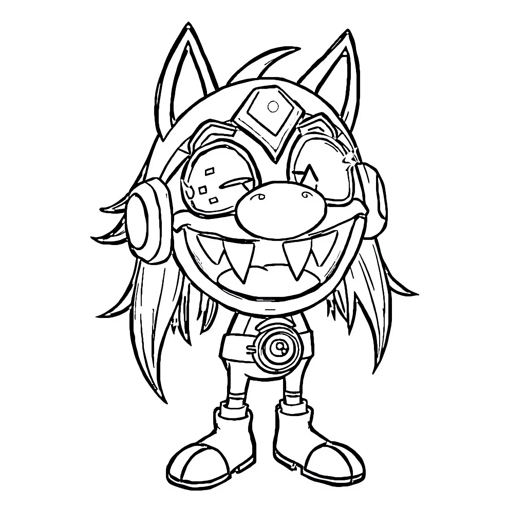 Spamton in Goofy Robotic Pose Coloring Page (free black-and-white line drawing printable PDF for all, from beginners to advanced learners, including children, teens, adults, and seniors)