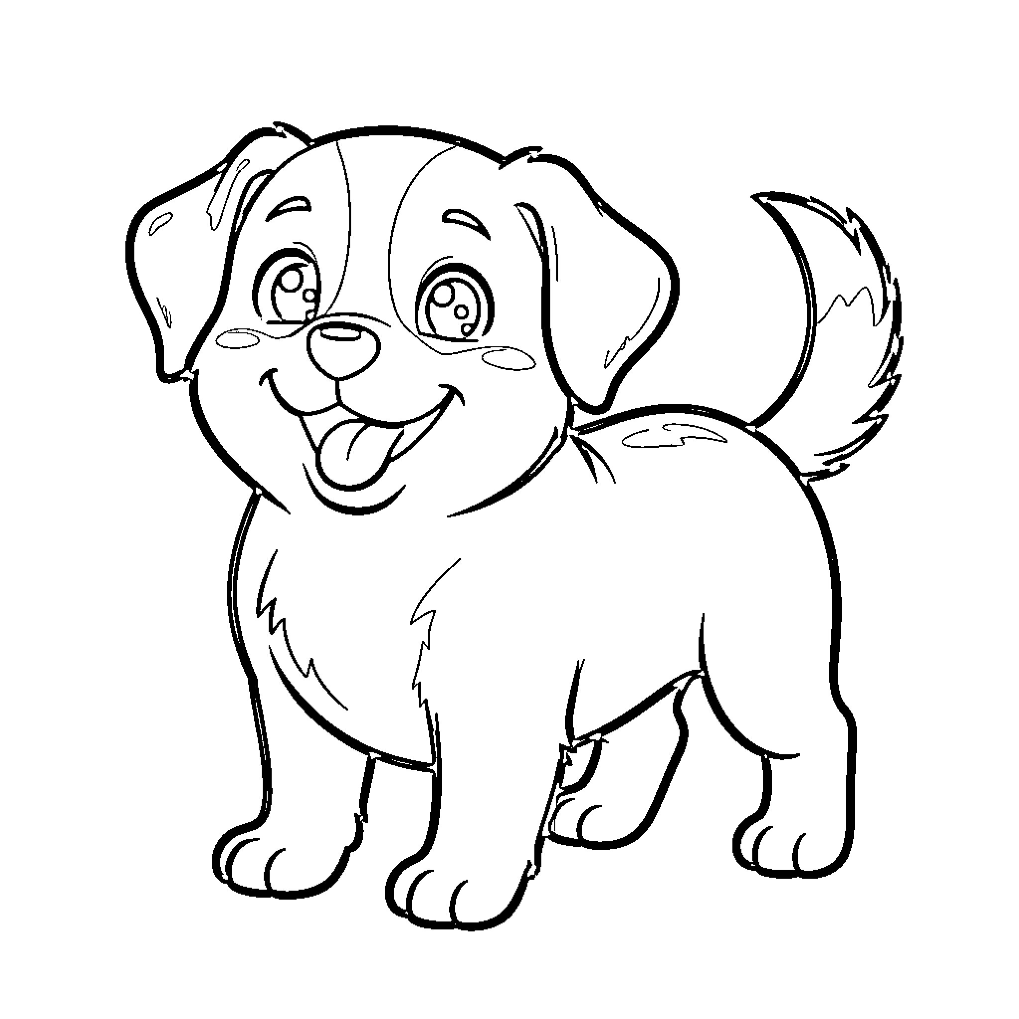 Pibble pup with joyful expression Coloring Page (free black-and-white line drawing printable PDF for all, from beginners to advanced learners, including children, teens, adults, and seniors)
