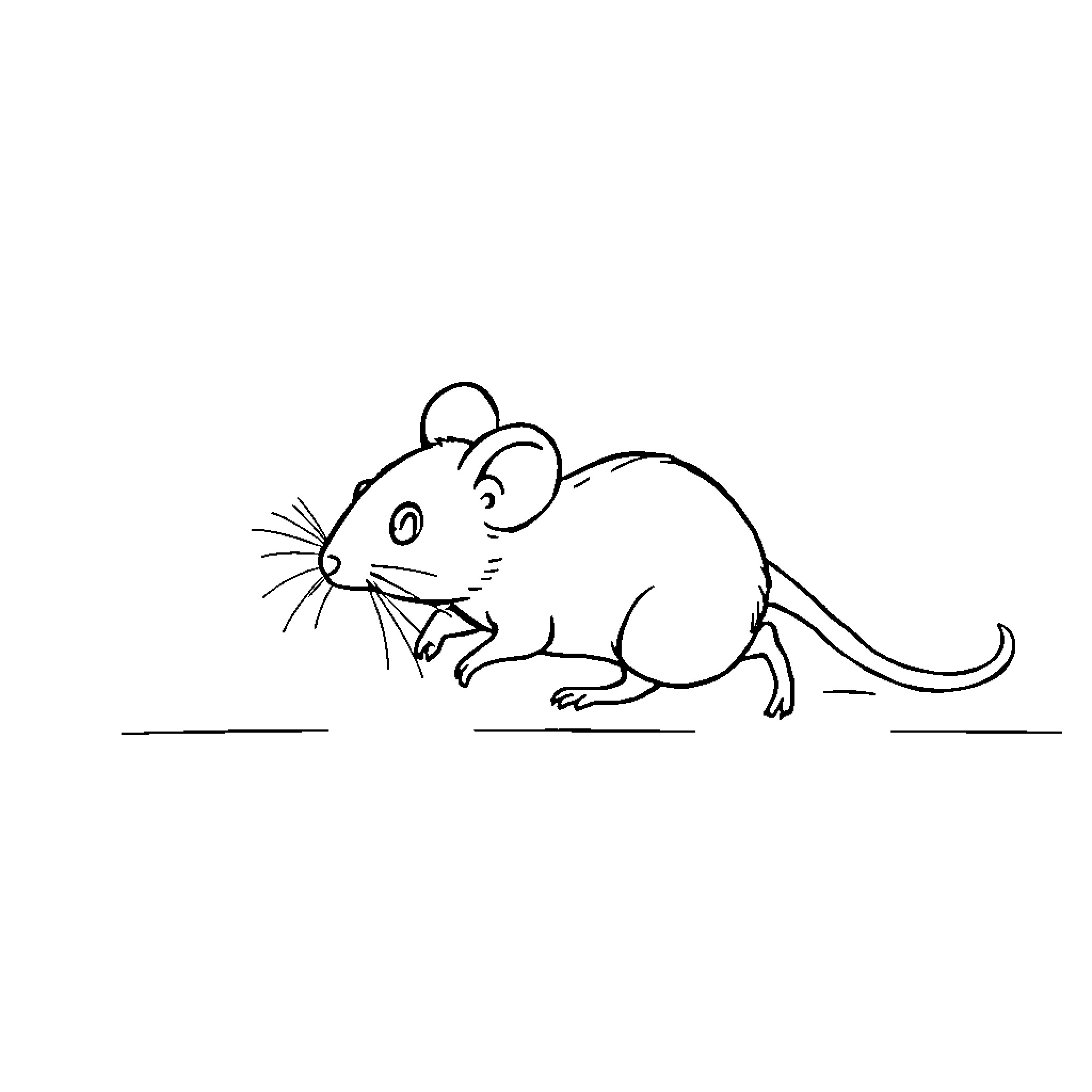 Mouse scurrying across the floor Coloring Page (free black-and-white line drawing printable PDF for all, from beginners to advanced learners, including children, teens, adults, and seniors)