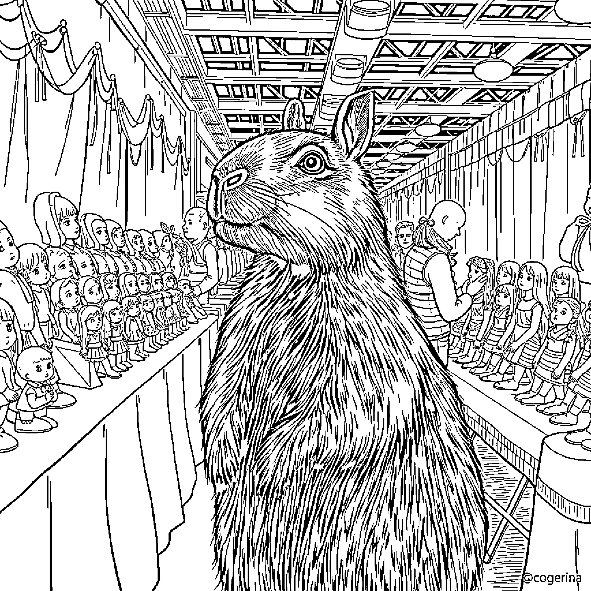 Capybara attending a grand ceremony Coloring Page (free black-and-white line drawing printable PDF for all, from beginners to advanced learners, including children, teens, adults, and seniors)