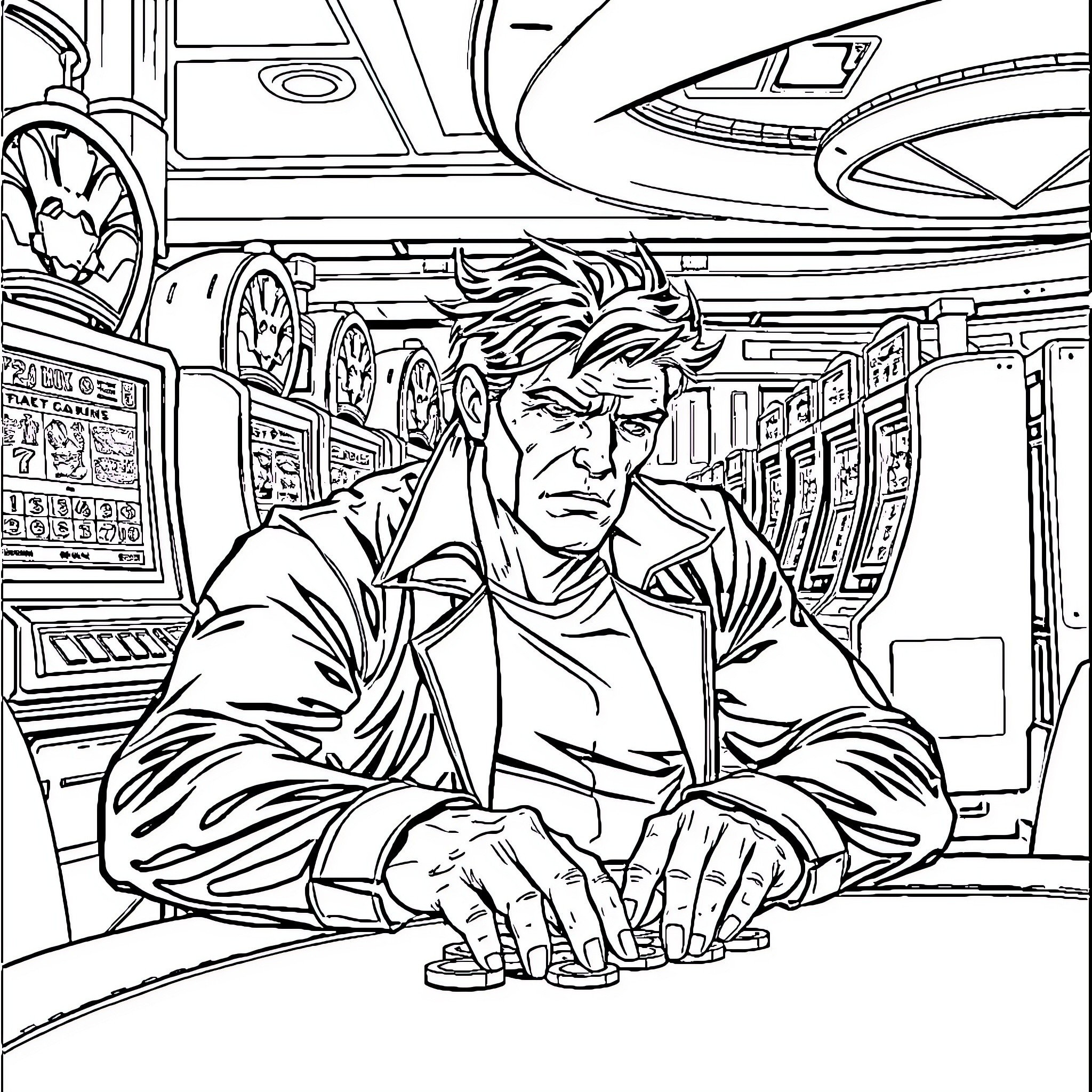 Gambit: A Skilled Superhero's Intense Concentration Coloring Page (free black-and-white line drawing printable PDF for all, from beginners to advanced learners, including children, teens, adults, and seniors)