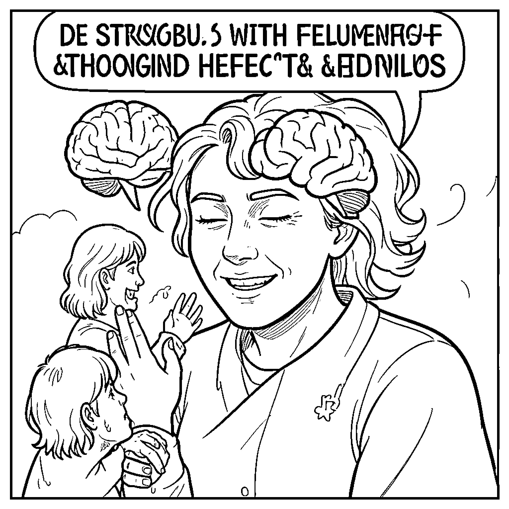 Mental Illness represented by brains and complex thoughts Coloring Page (free black-and-white line drawing printable PDF for all, from beginners to advanced learners, including children, teens, adults, and seniors)