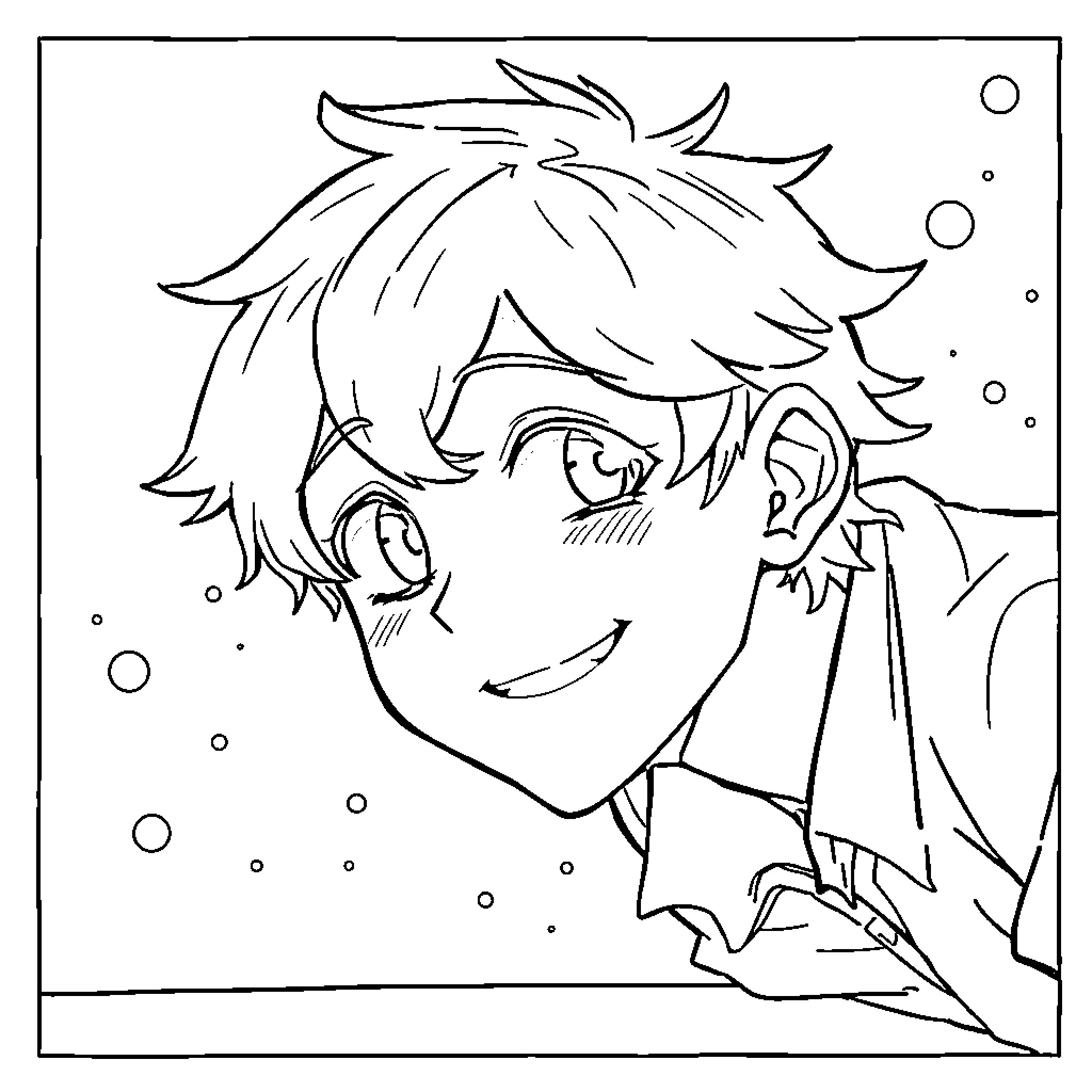 Caleb's Animated Expression in the Snow Coloring Page (free black-and-white line drawing printable PDF for all, from beginners to advanced learners, including children, teens, adults, and seniors)