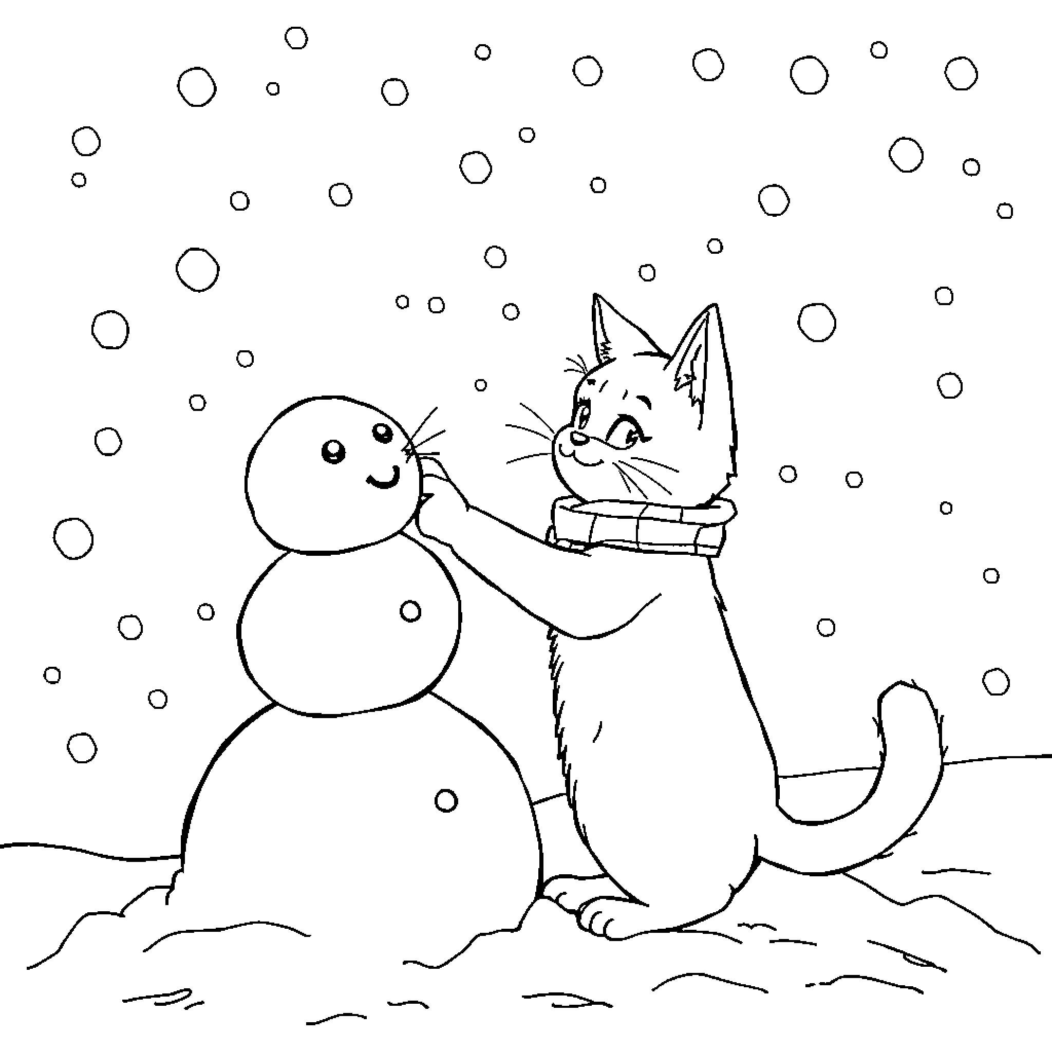 Aphmau's Snowy Adventure with Snowman Coloring Page (free black-and-white line drawing printable PDF for all, from beginners to advanced learners, including children, teens, adults, and seniors)