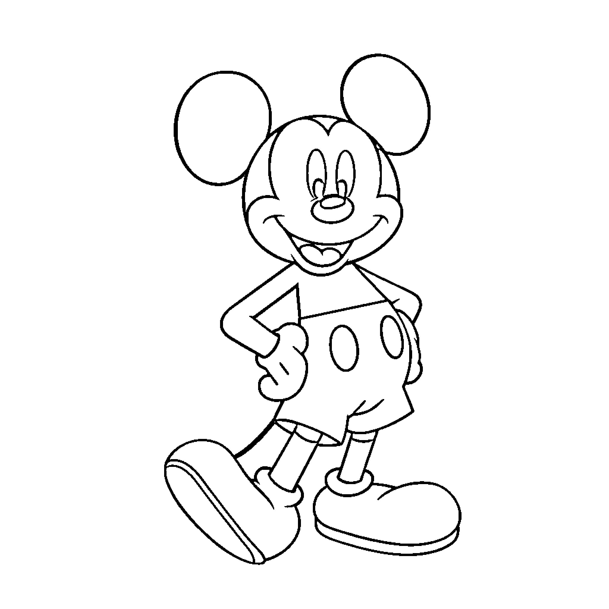 Mickey Mouse in a playful pose Coloring Page (free black-and-white line drawing printable PDF for all, from beginners to advanced learners, including children, teens, adults, and seniors)