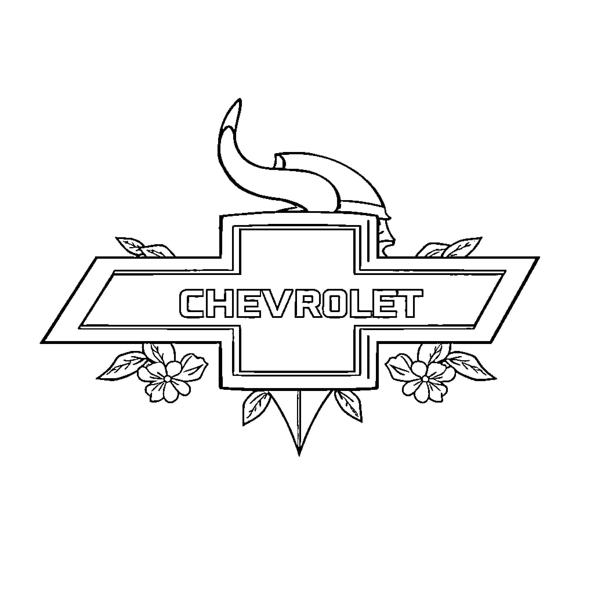 Chevy emblem with floral design Coloring Page (free black-and-white line drawing printable PDF for all, from beginners to advanced learners, including children, teens, adults, and seniors)