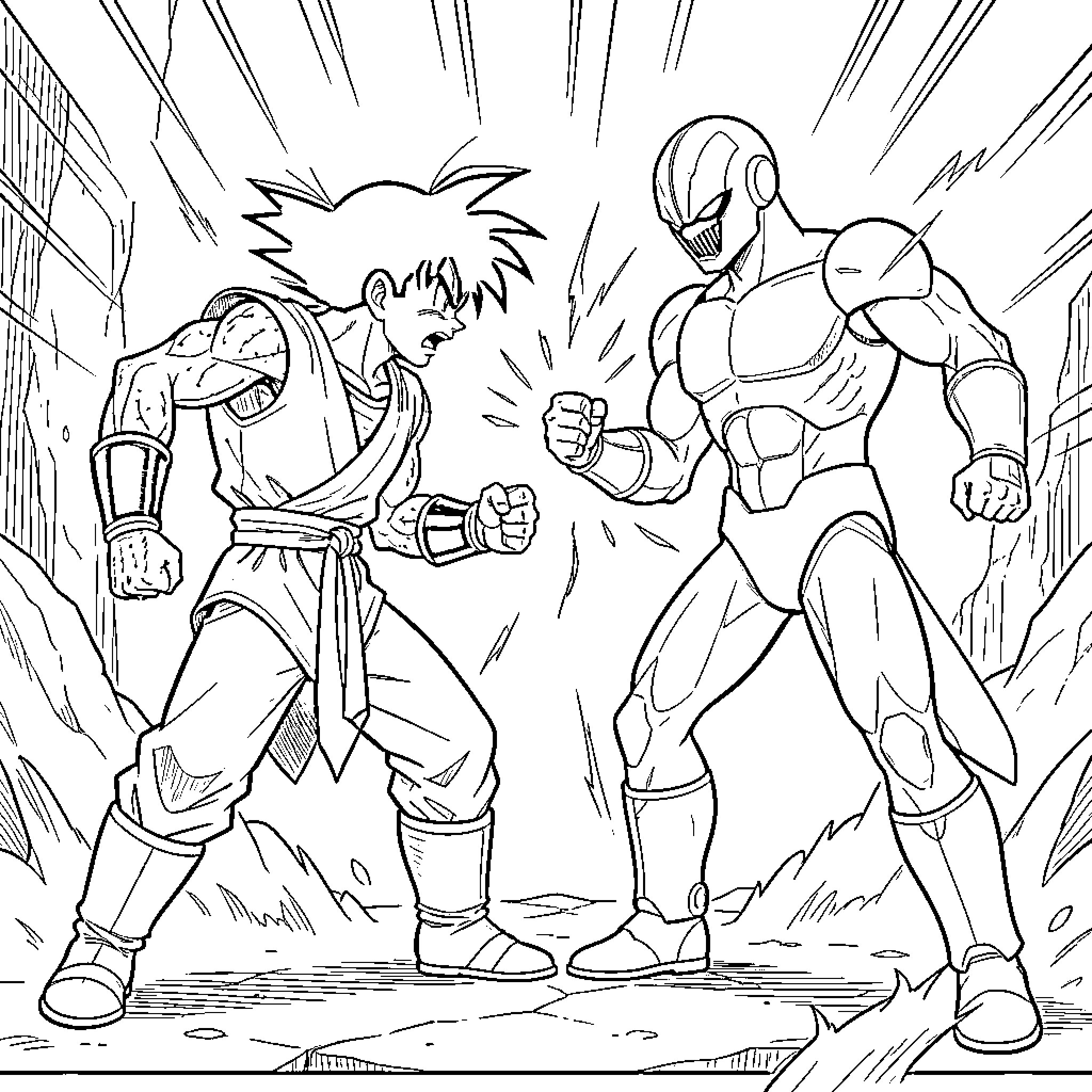 Gohan engaged in a fierce battle with an opponent Coloring Page (free black-and-white line drawing printable PDF for all, from beginners to advanced learners, including children, teens, adults, and seniors)