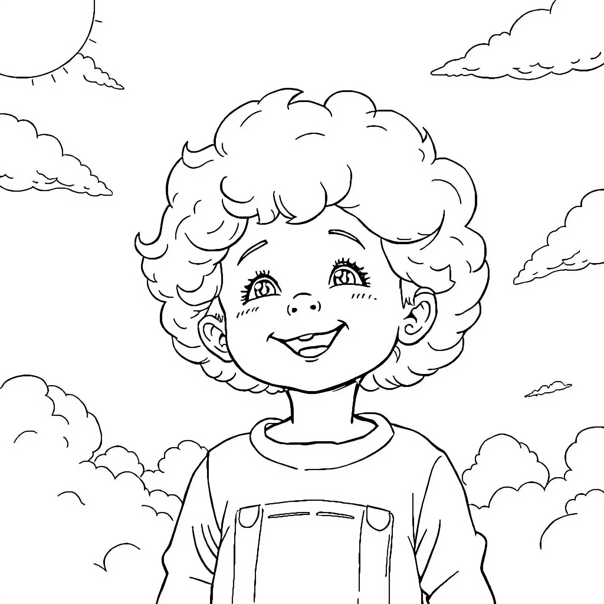 Child's Joyful Outdoor Exploration Coloring Page (free black-and-white line drawing printable PDF for all, from beginners to advanced learners, including children, teens, adults, and seniors)