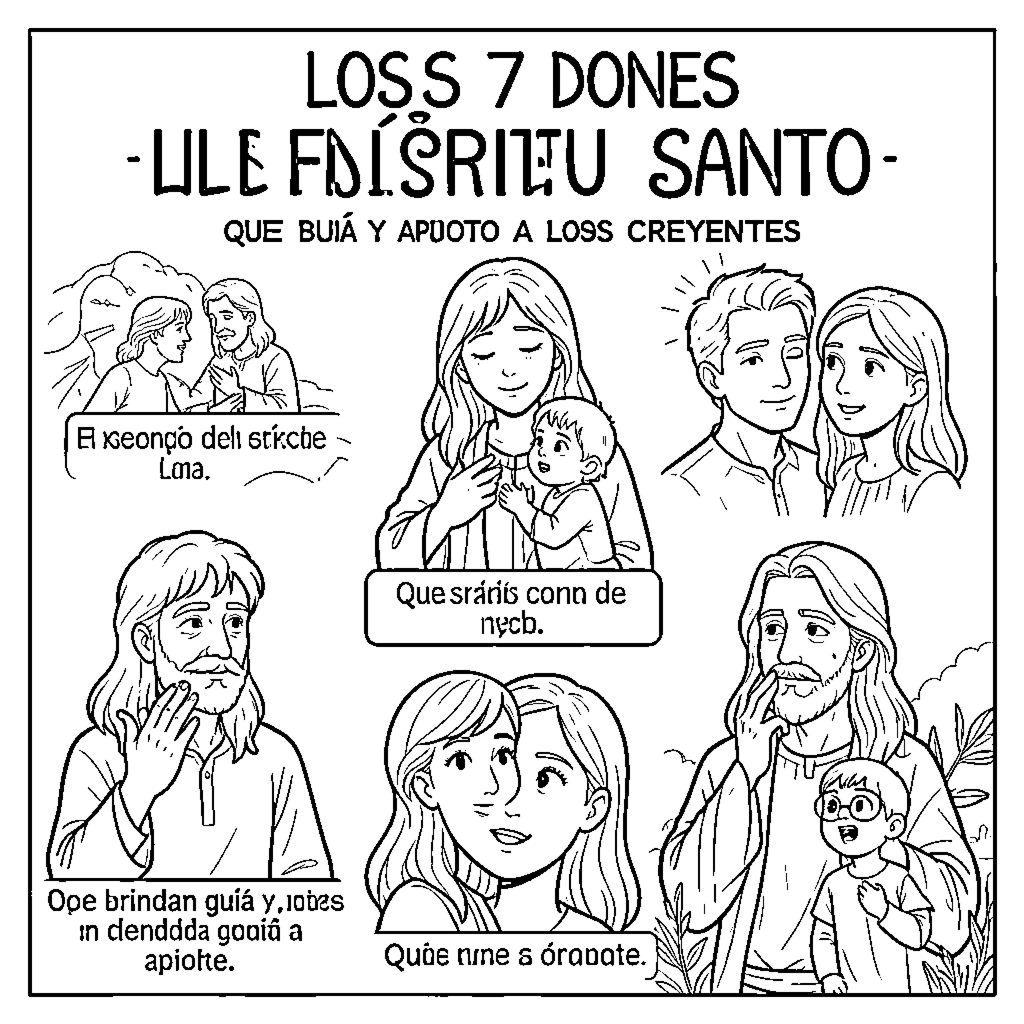 Donating kindness and care through various spiritual scenes Coloring Page (free black-and-white line drawing printable PDF for all, from beginners to advanced learners, including children, teens, adults, and seniors)