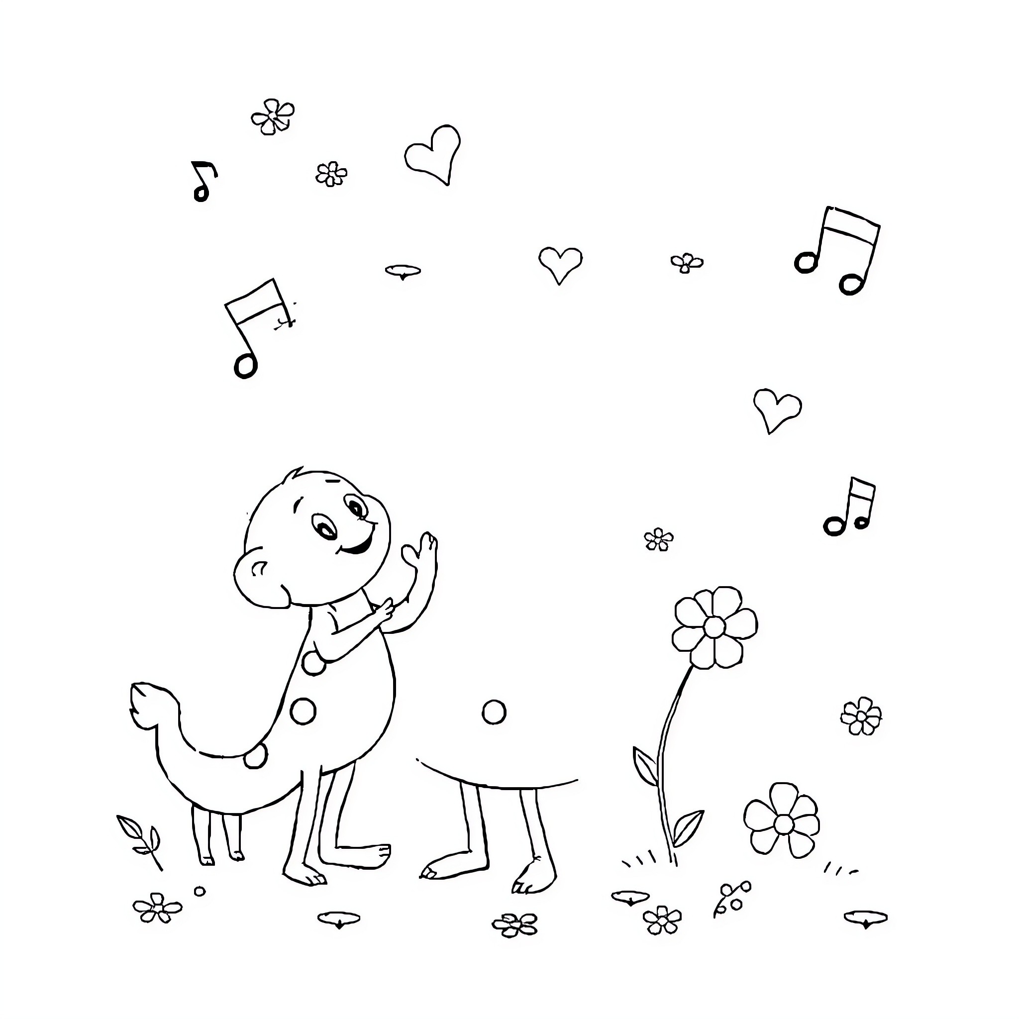 Dessine: Playful figure and nature elements Coloring Page (free black-and-white line drawing printable PDF for all, from beginners to advanced learners, including children, teens, adults, and seniors)