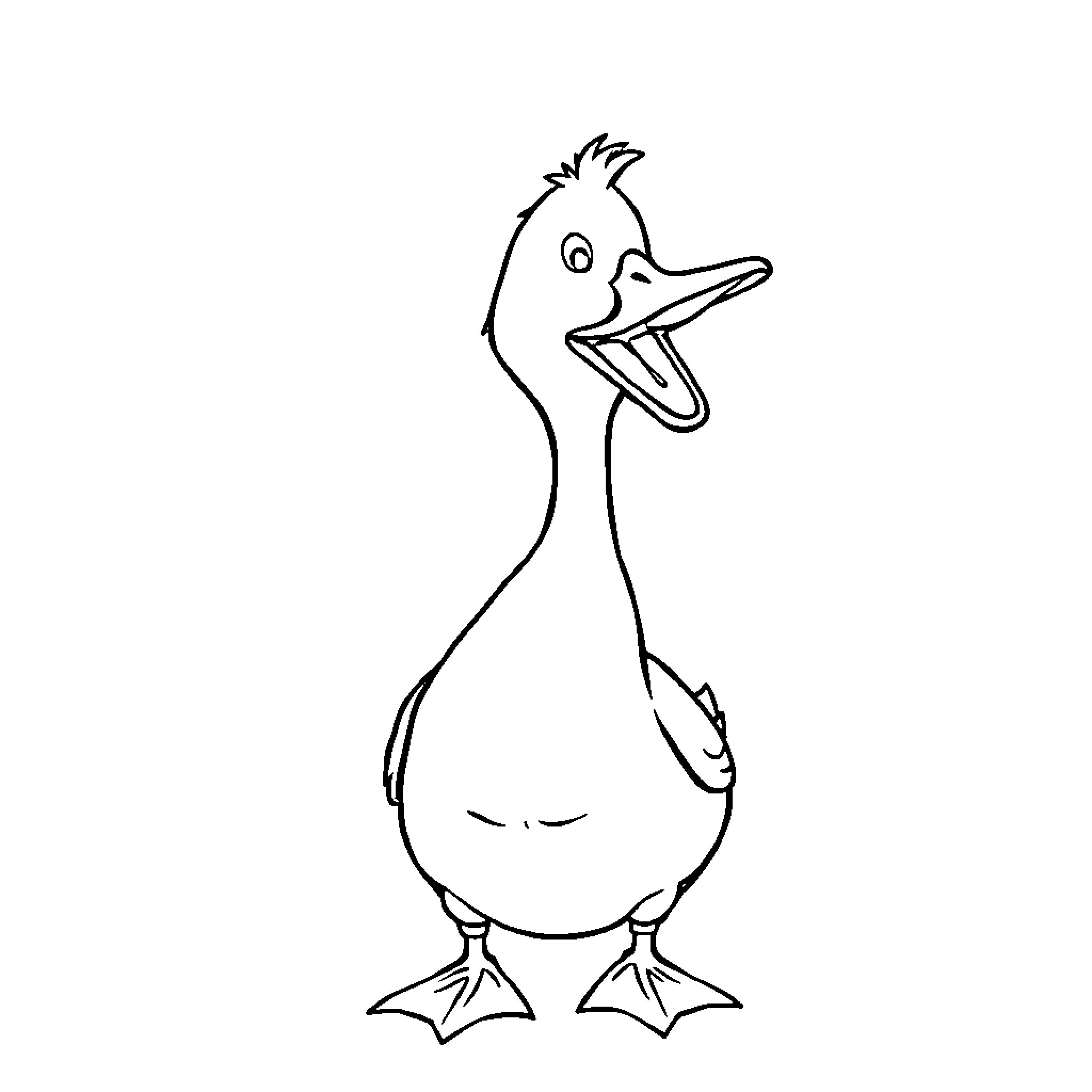 Duck having fun in a simple sketch Coloring Page (free black-and-white line drawing printable PDF for all, from beginners to advanced learners, including children, teens, adults, and seniors)