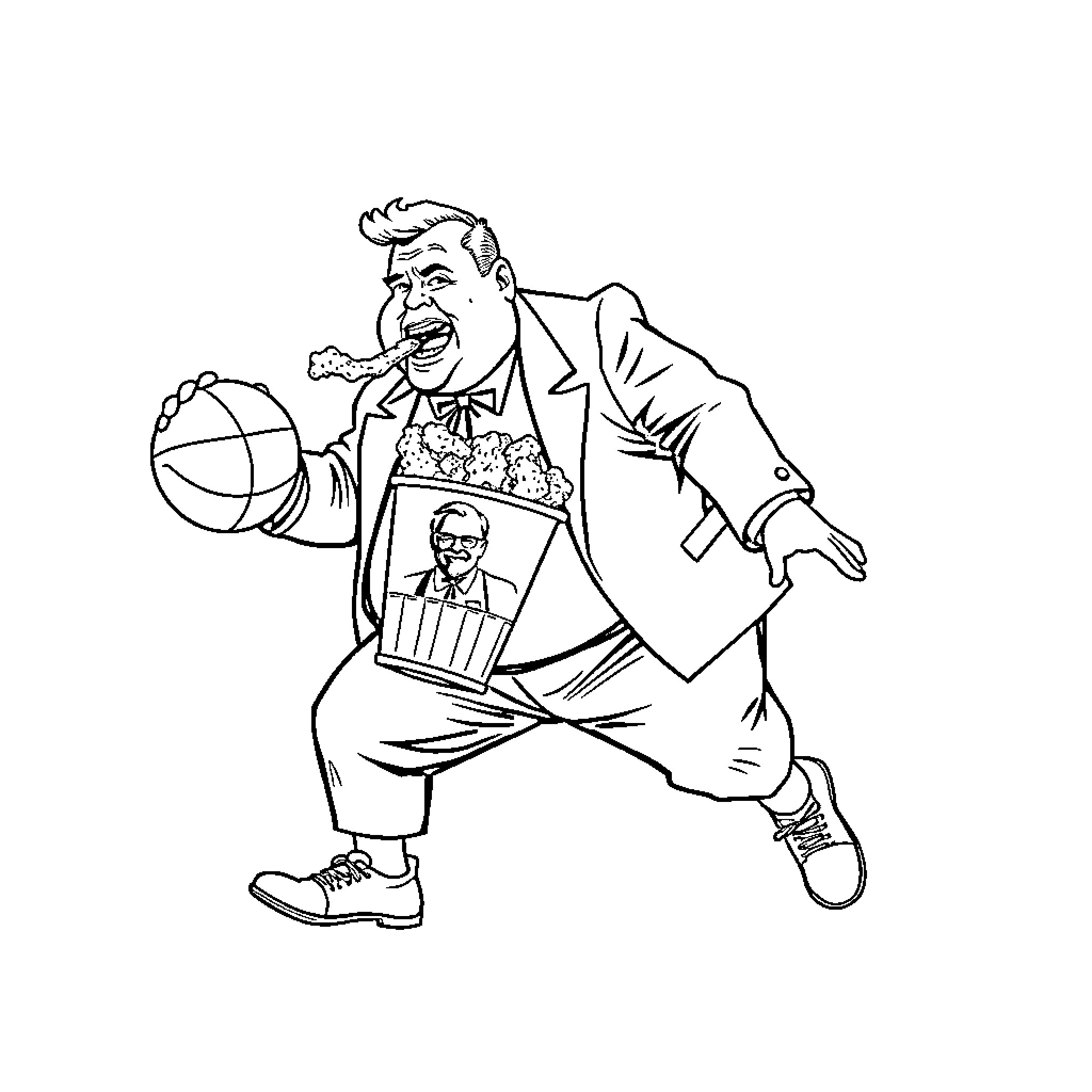 Man enthusiastically presenting a product Coloring Page (free black-and-white line drawing printable PDF for all, from beginners to advanced learners, including children, teens, adults, and seniors)