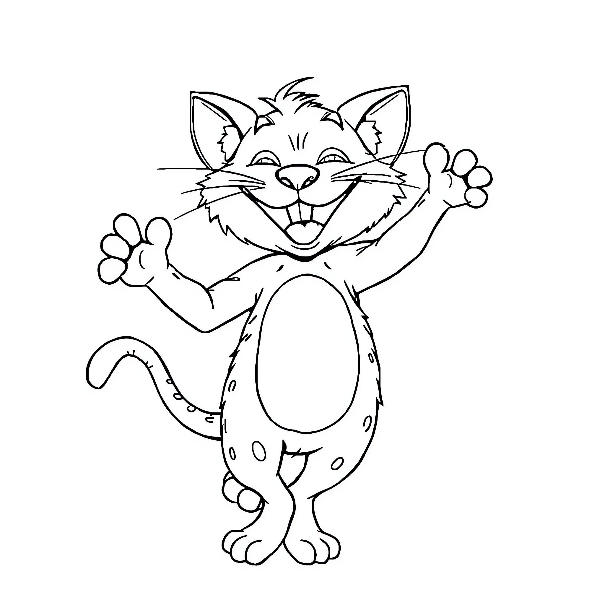 CatRat playfully waving at the viewer Coloring Page (free black-and-white line drawing printable PDF for all, from beginners to advanced learners, including children, teens, adults, and seniors)