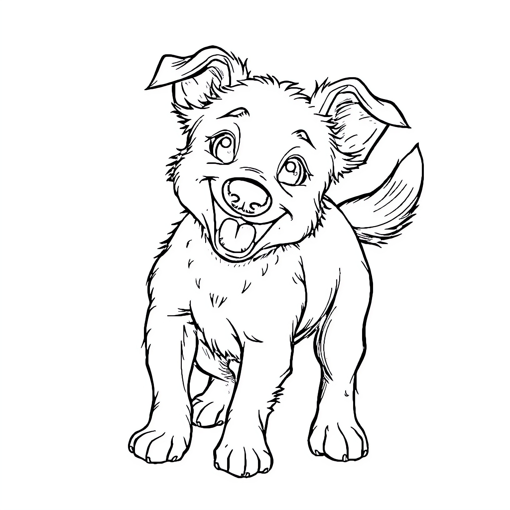Dog with playful expression Coloring Page (free black-and-white line drawing printable PDF for all, from beginners to advanced learners, including children, teens, adults, and seniors)