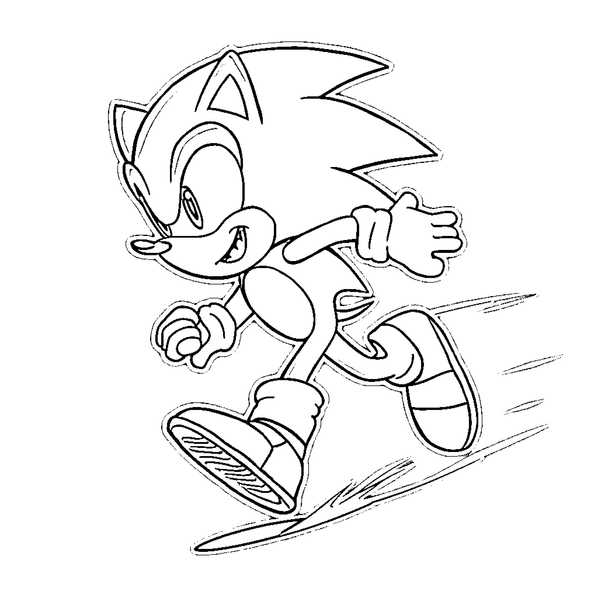 Sonic the Hedgehog running with determination Coloring Page (free black-and-white line drawing printable PDF for all, from beginners to advanced learners, including children, teens, adults, and seniors)