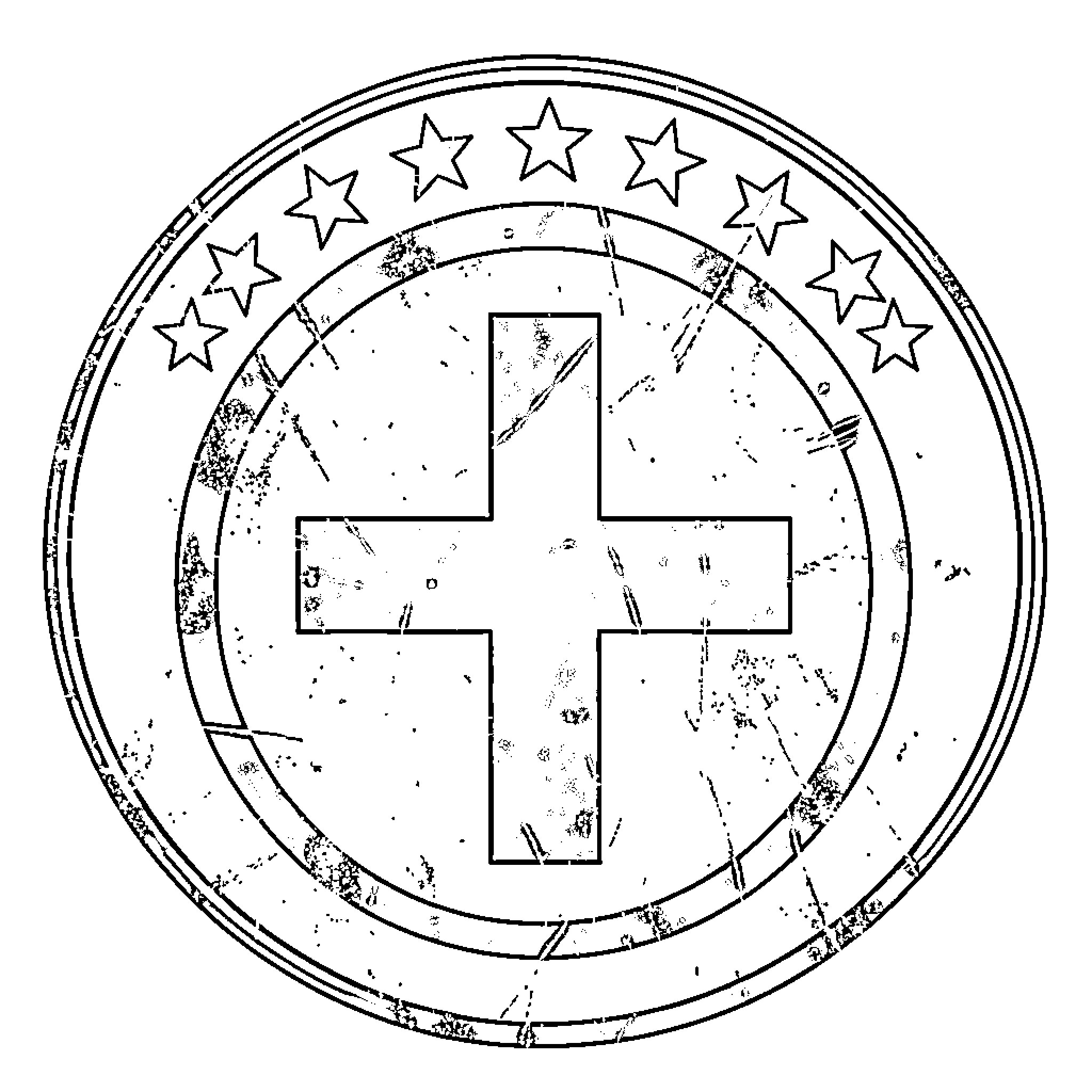 Cruz Azul emblem with a central cross and stars Coloring Page (free black-and-white line drawing printable PDF for all, from beginners to advanced learners, including children, teens, adults, and seniors)