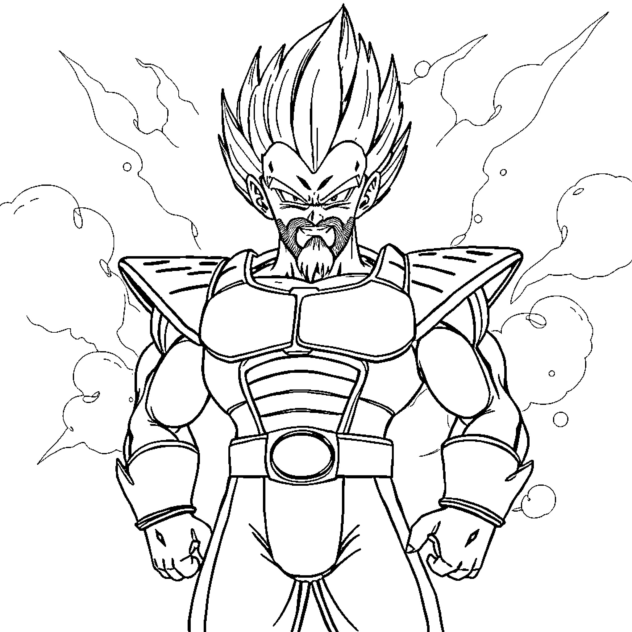Vegeta's Intense Warrior Stance Coloring Page (free black-and-white line drawing printable PDF for all, from beginners to advanced learners, including children, teens, adults, and seniors)