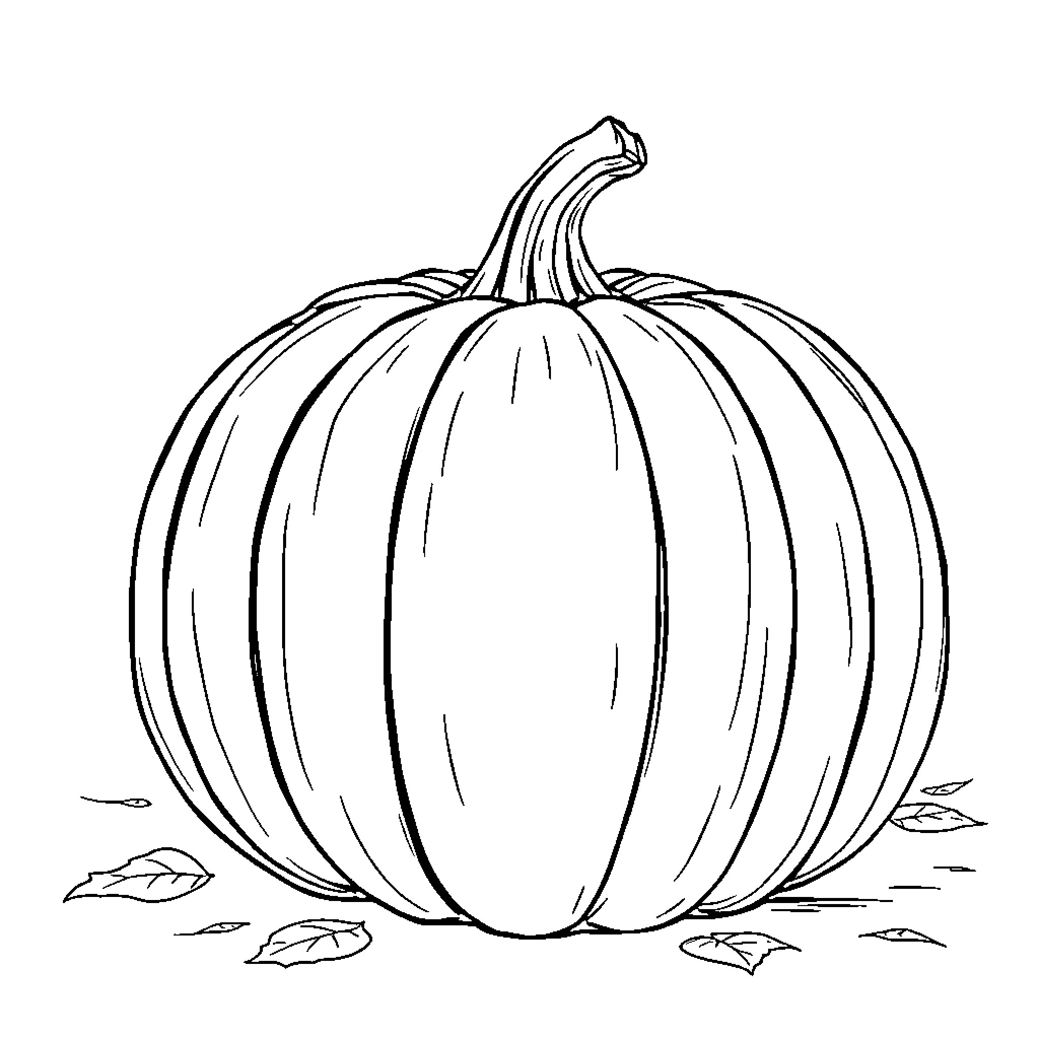Pumpkin with Fall Leaves on the Ground Coloring Page (free black-and-white line drawing printable PDF for all, from beginners to advanced learners, including children, teens, adults, and seniors)