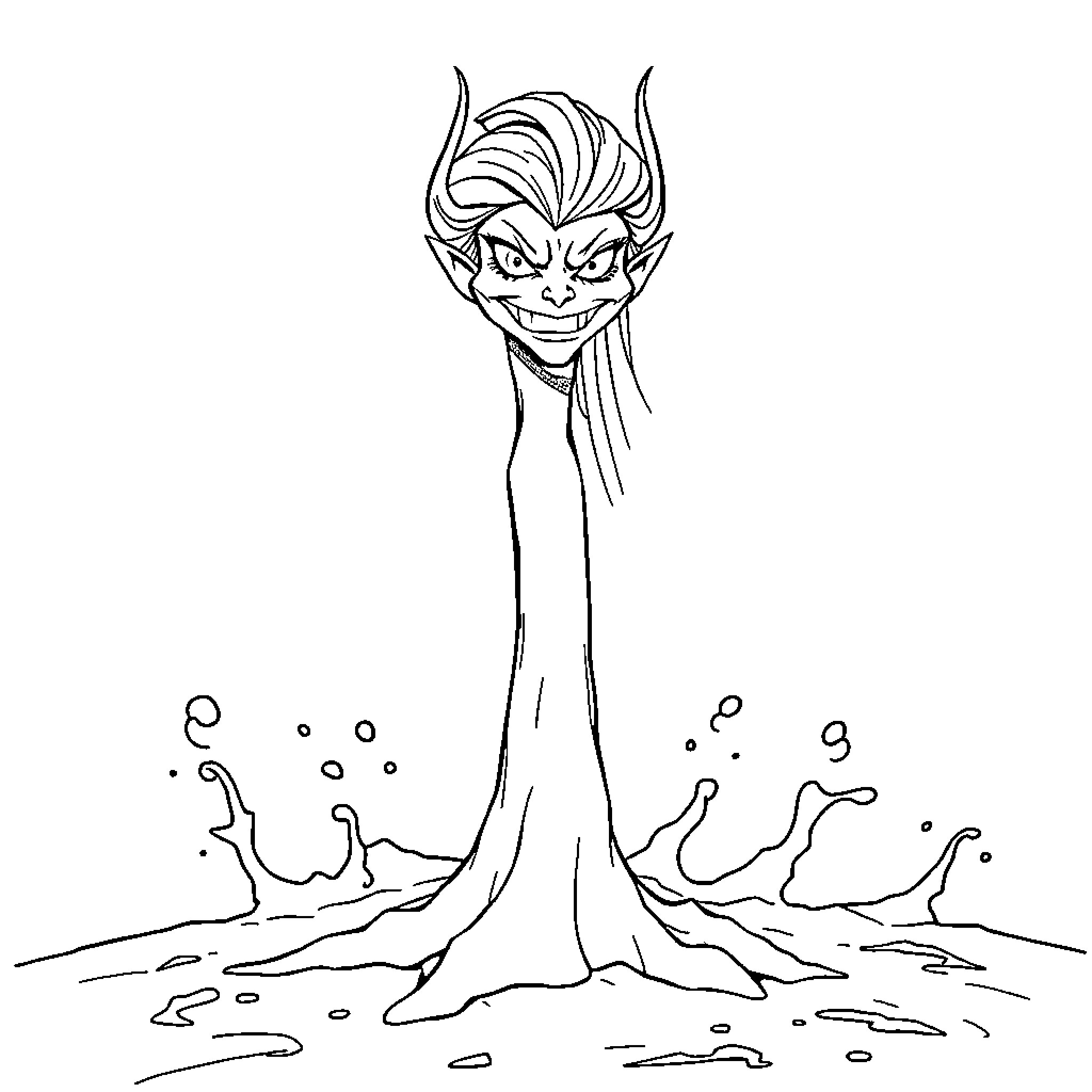 Siren Head emerging from the waters Coloring Page (free black-and-white line drawing printable PDF for all, from beginners to advanced learners, including children, teens, adults, and seniors)