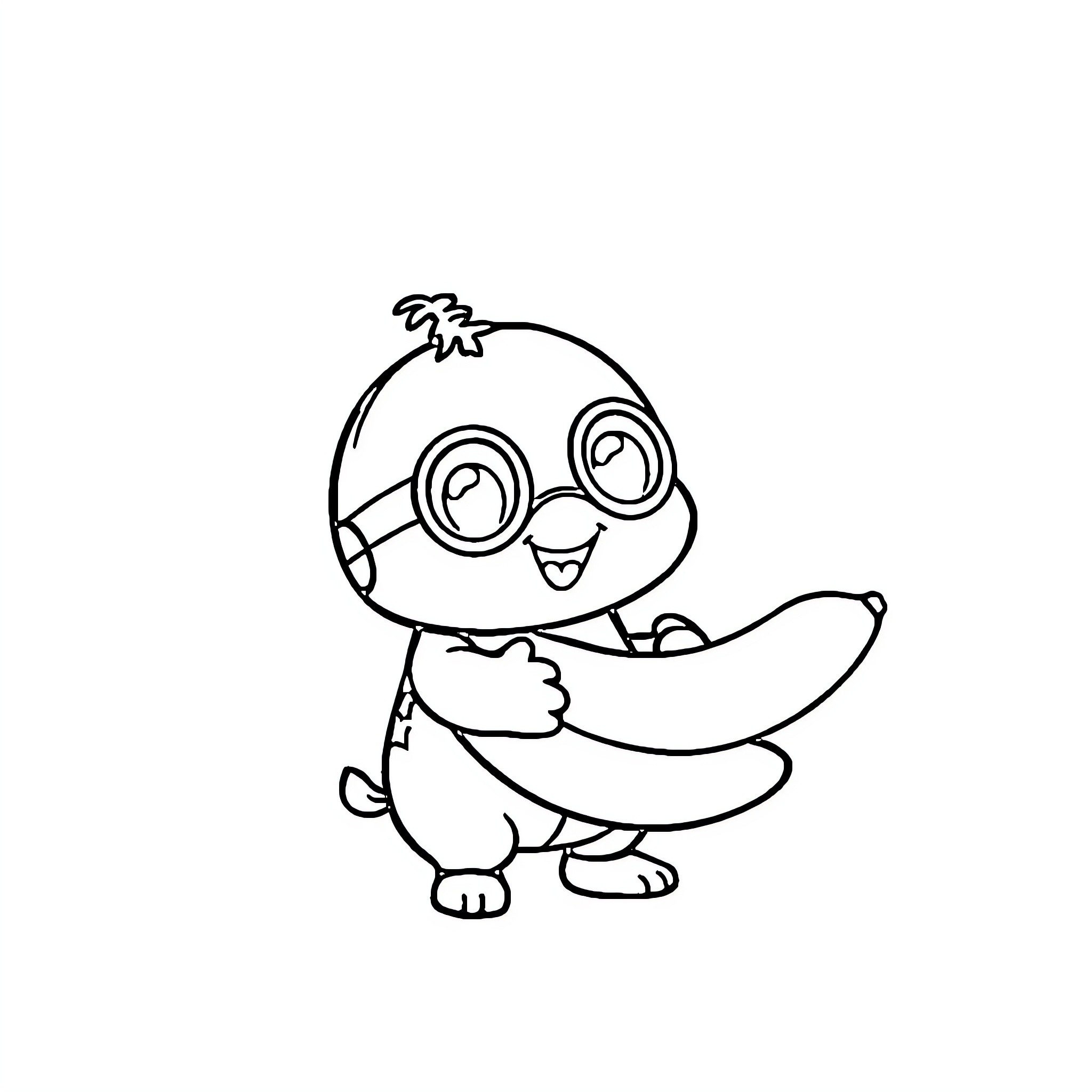 Minion cheery character with big glasses Coloring Page (free black-and-white line drawing printable PDF for all, from beginners to advanced learners, including children, teens, adults, and seniors)