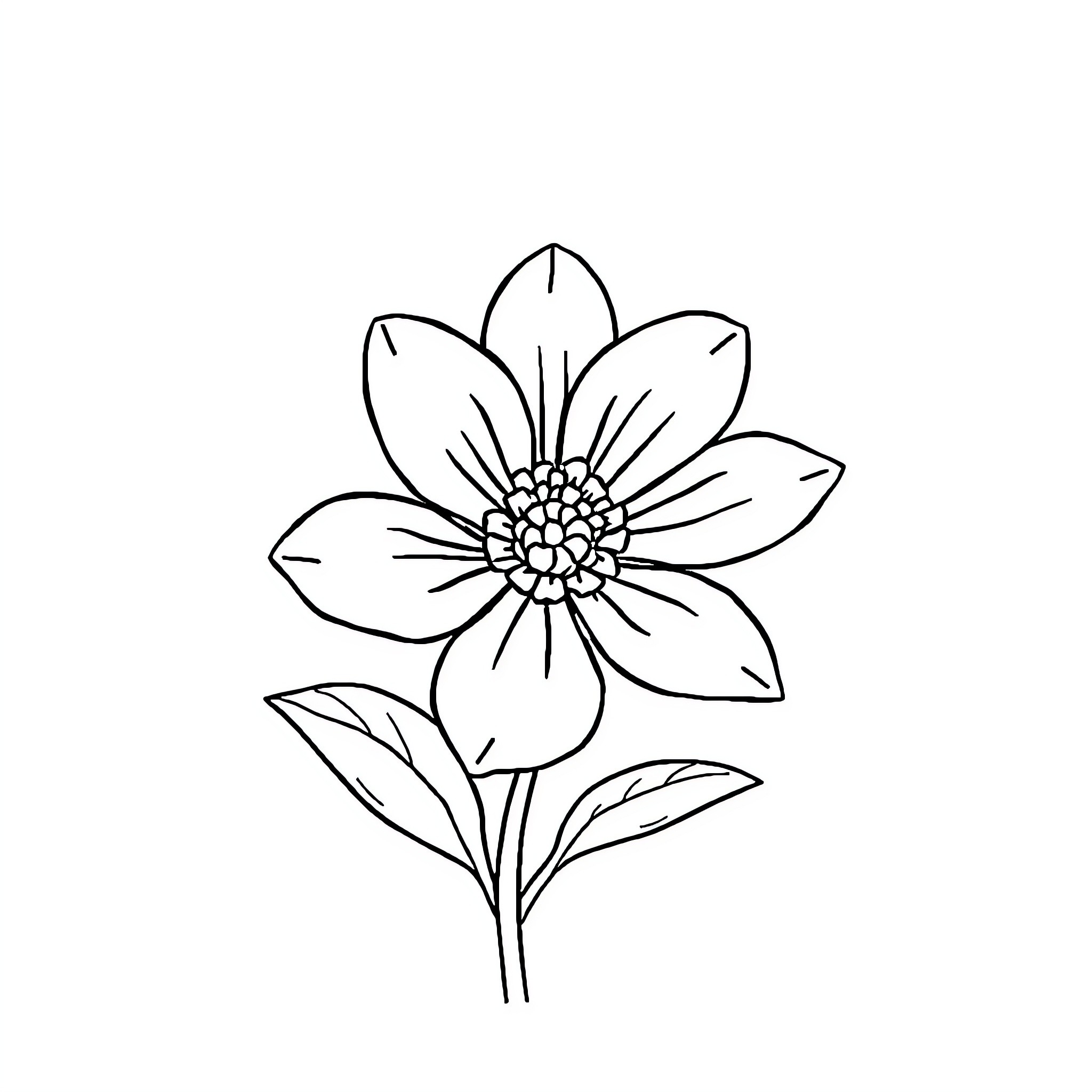 A Delicate Flower Sketch Coloring Page (free black-and-white line drawing printable PDF for all, from beginners to advanced learners, including children, teens, adults, and seniors)