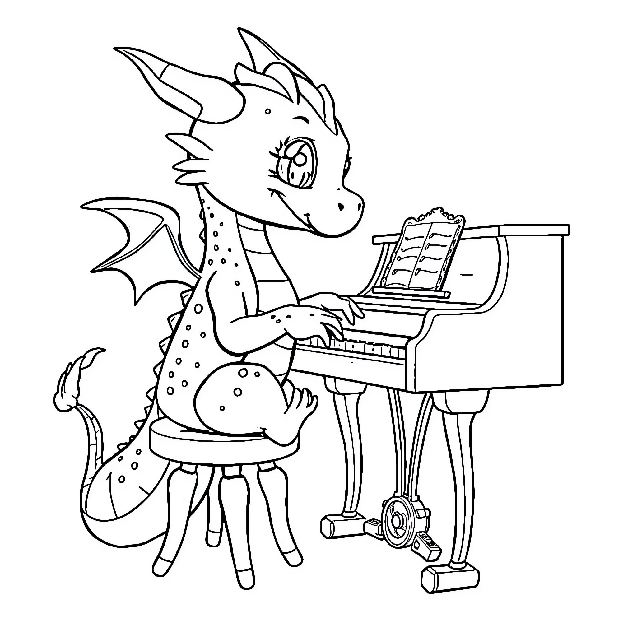 Dragon Ball Character Playing Piano with Enthusiasm Coloring Page (free black-and-white line drawing printable PDF for all, from beginners to advanced learners, including children, teens, adults, and seniors)