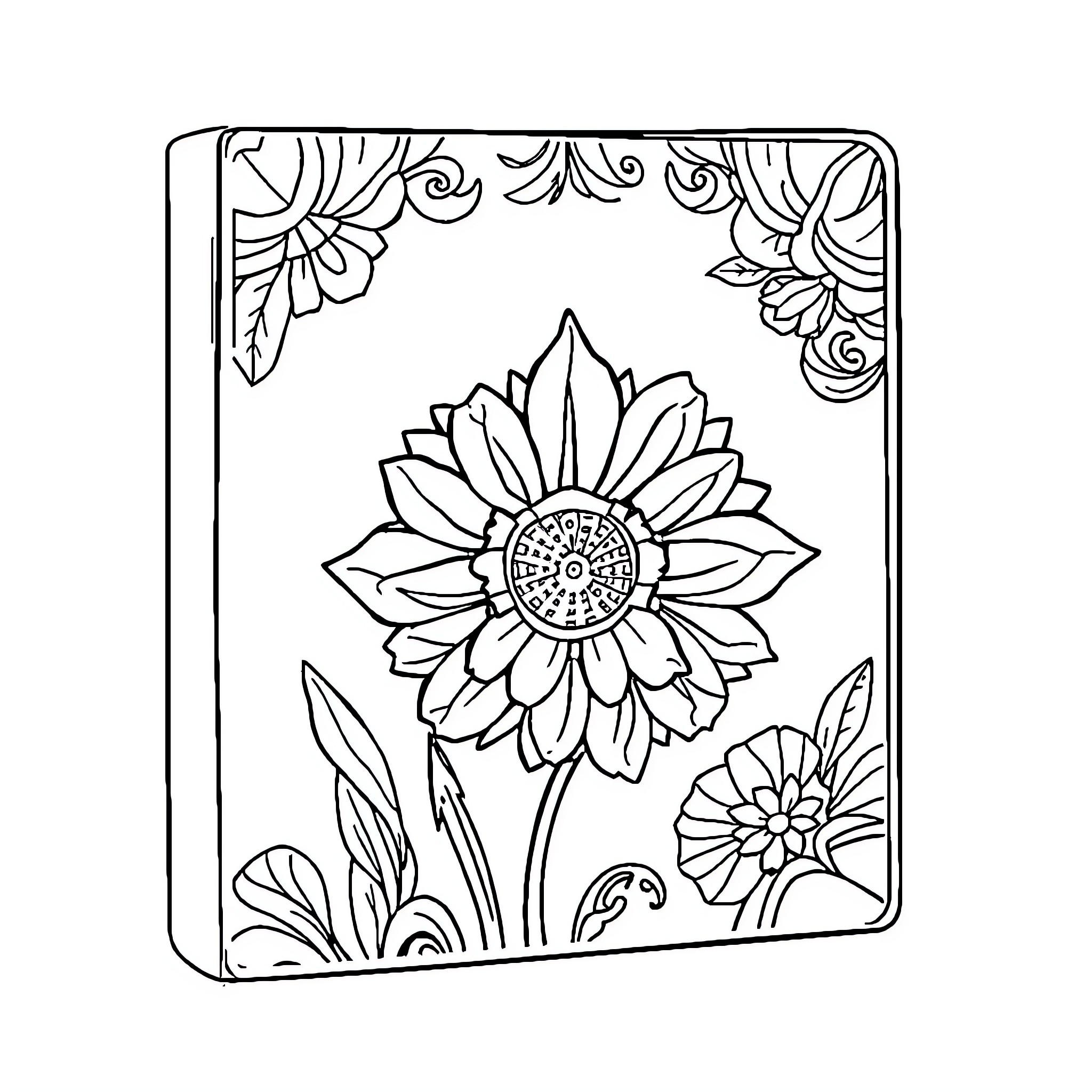 Binder with Floral Design Elements Coloring Page (free black-and-white line drawing printable PDF for all, from beginners to advanced learners, including children, teens, adults, and seniors)