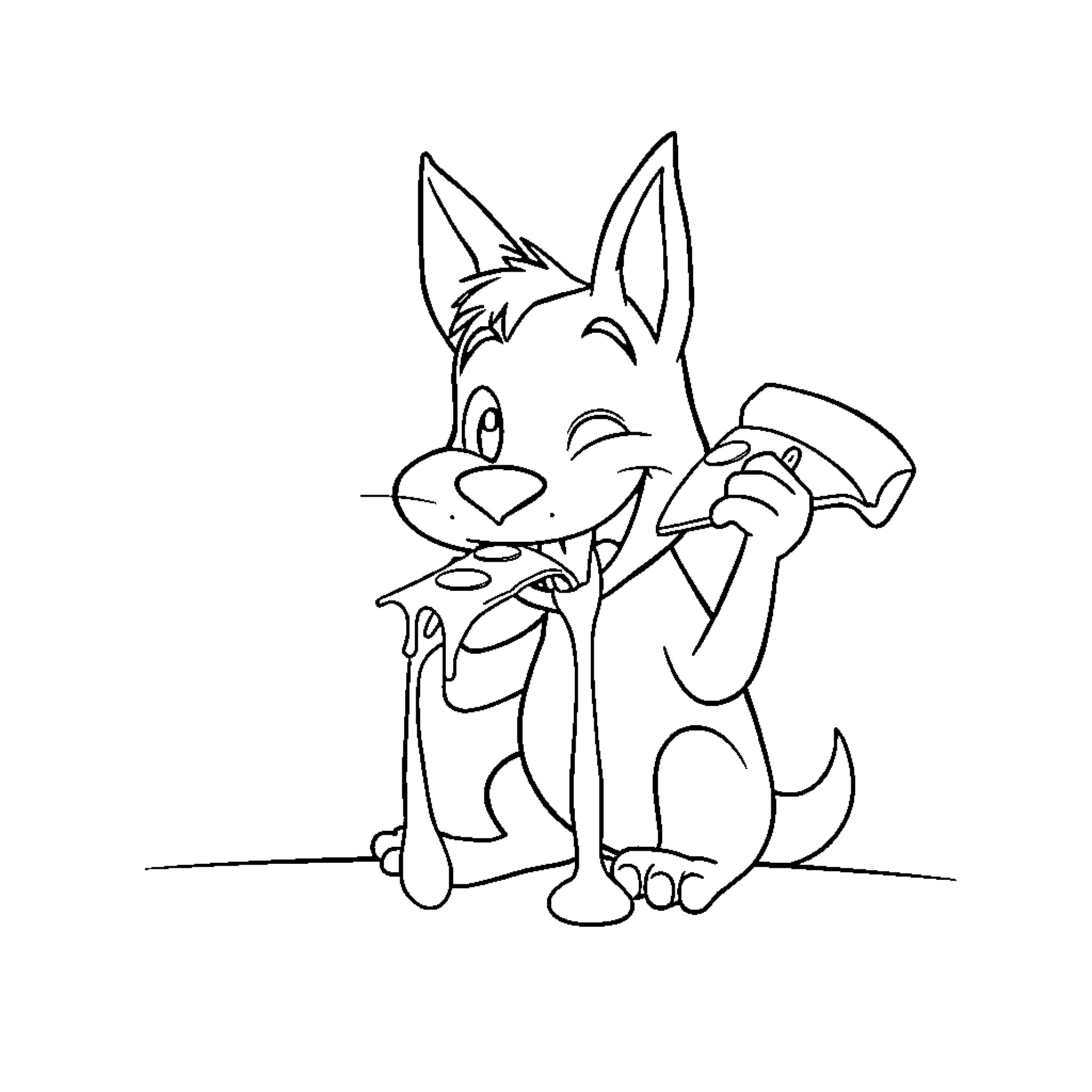 Huntrix Playful Pup Cartoon Sketch Coloring Page (free black-and-white line drawing printable PDF for all, from beginners to advanced learners, including children, teens, adults, and seniors)