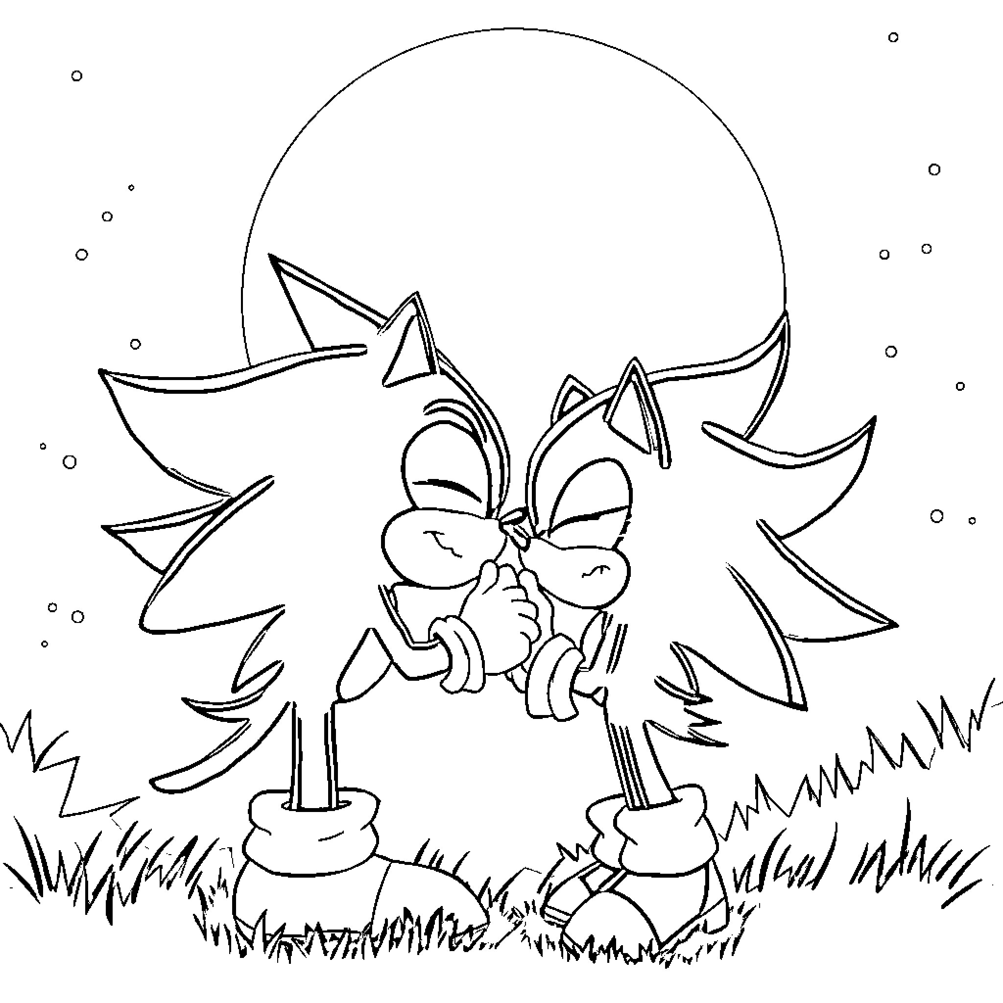 Sonic character in dynamic pose under starry sky Coloring Page (free black-and-white line drawing printable PDF for all, from beginners to advanced learners, including children, teens, adults, and seniors)