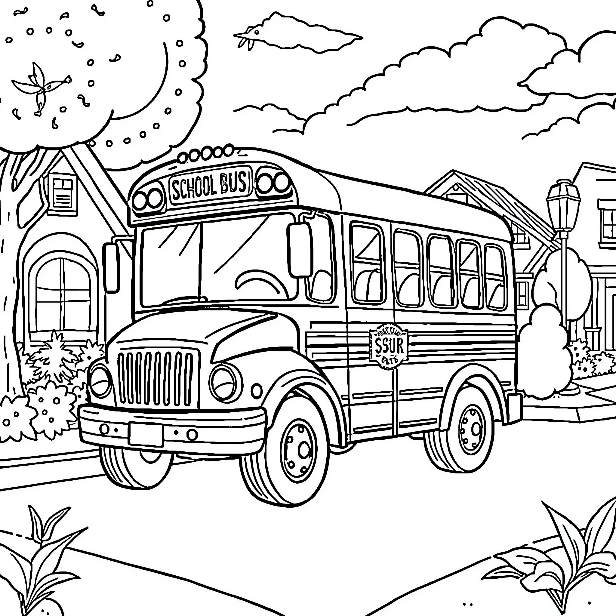 Magic School Bus on the Road Coloring Page (free black-and-white line drawing printable PDF for all, from beginners to advanced learners, including children, teens, adults, and seniors)