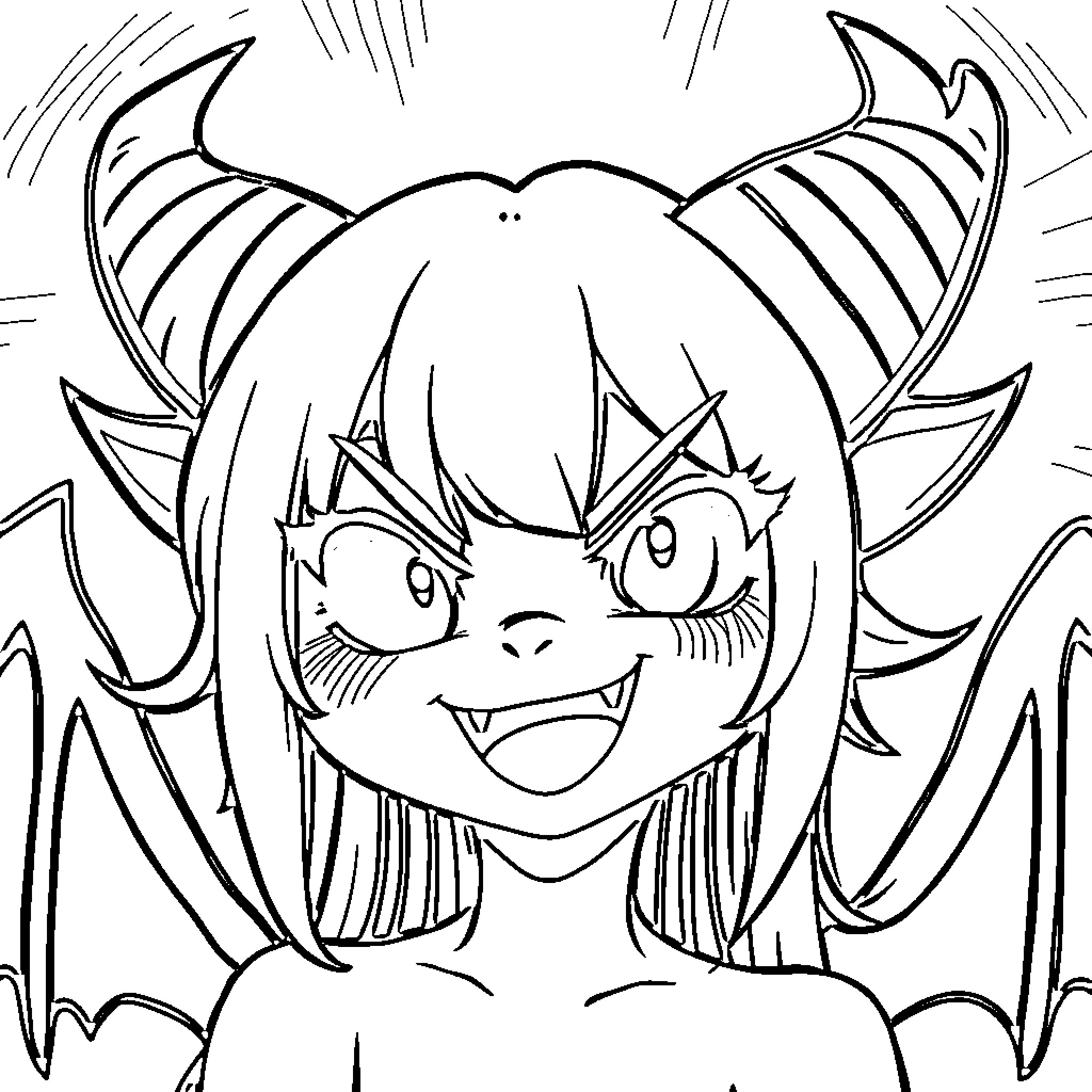 Kuromi's mischievous expression and demonic features Coloring Page (free black-and-white line drawing printable PDF for all, from beginners to advanced learners, including children, teens, adults, and seniors)