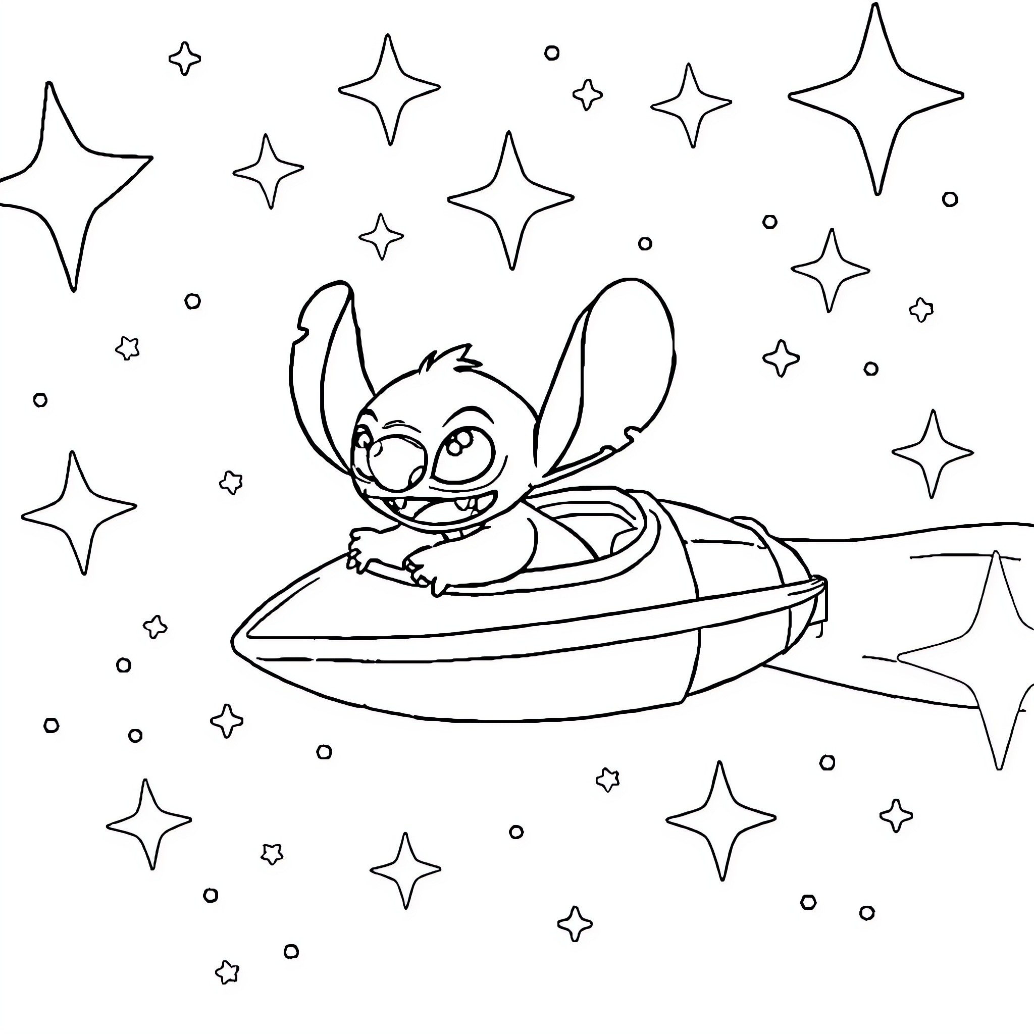 Lilo's Cosmic Adventure in a Futuristic Spacecraft Coloring Page (free black-and-white line drawing printable PDF for all, from beginners to advanced learners, including children, teens, adults, and seniors)