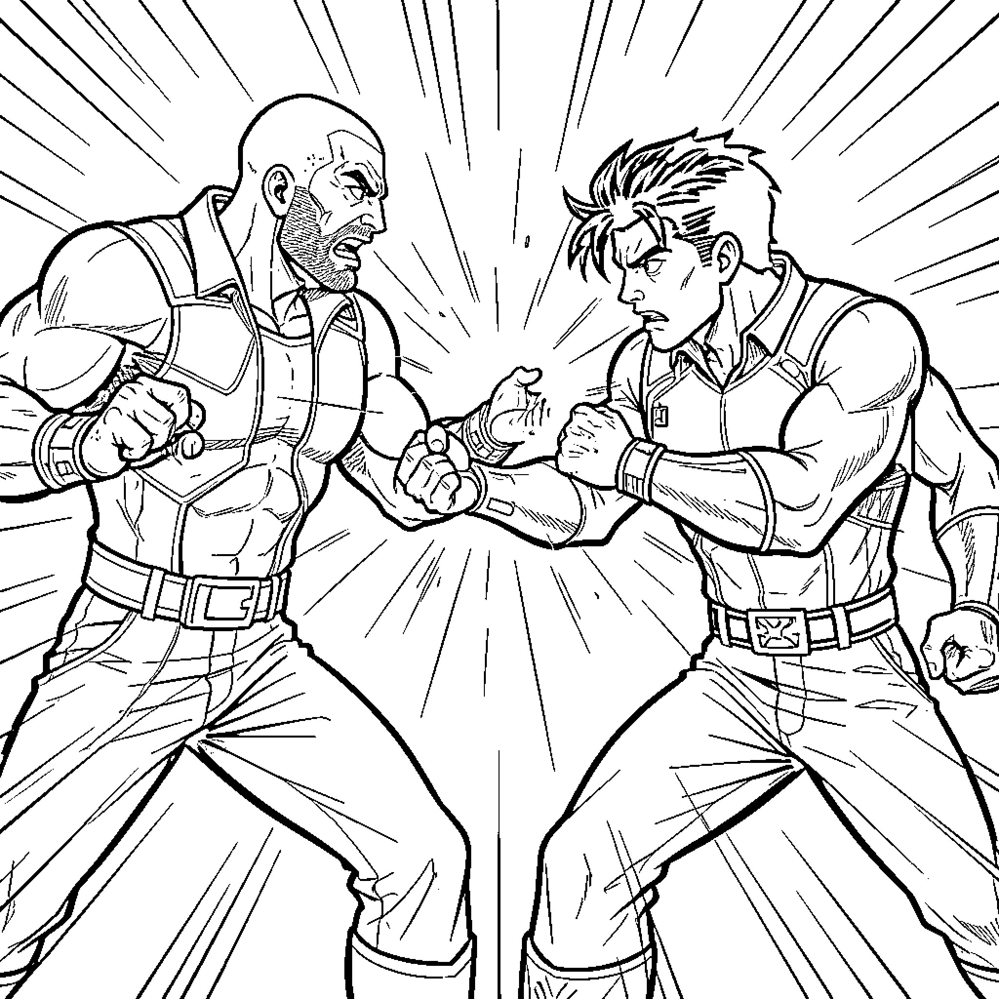 Marcus and the Fierce Fighters Coloring Page (free black-and-white line drawing printable PDF for all, from beginners to advanced learners, including children, teens, adults, and seniors)