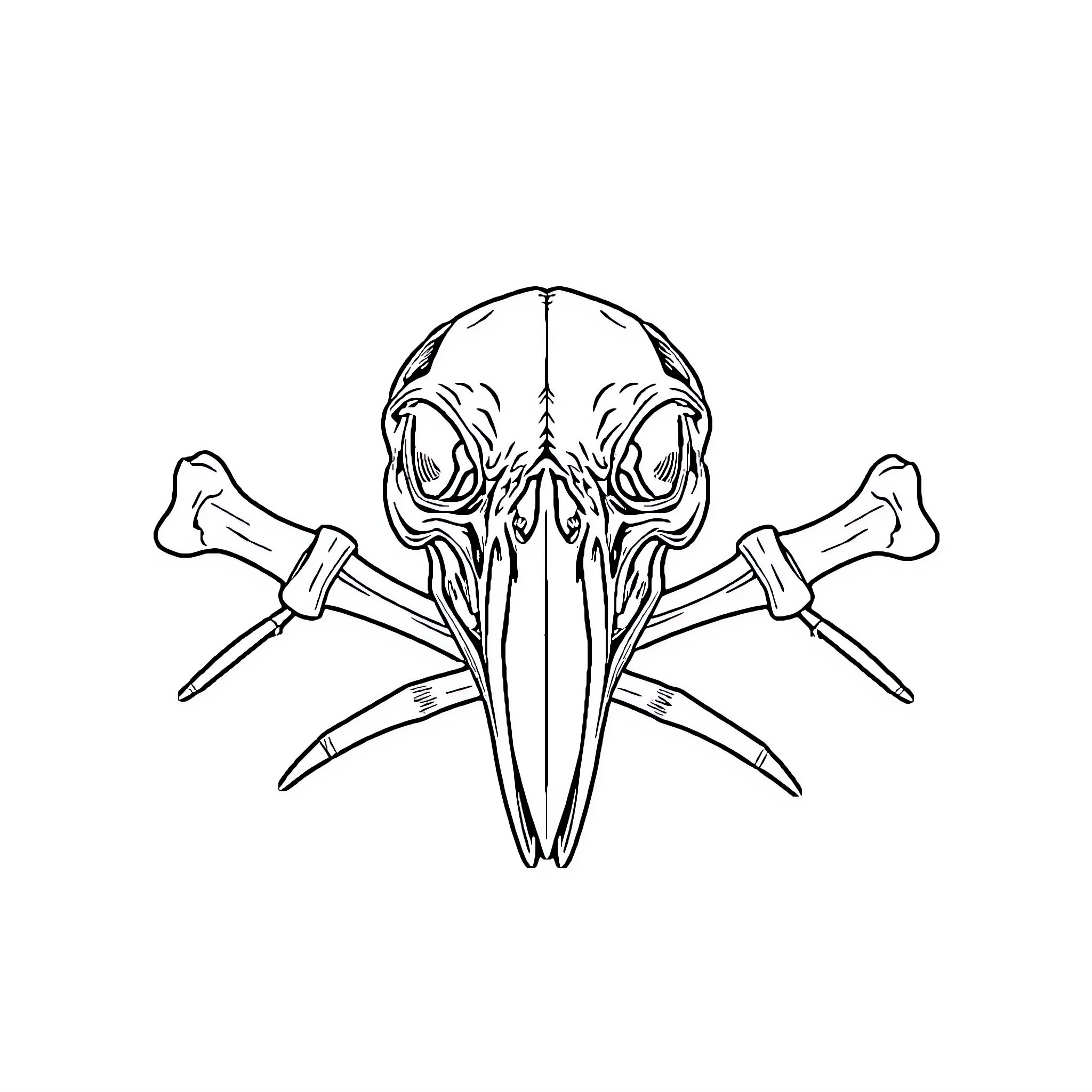 Eagle skull with crossed daggers Coloring Page (free black-and-white line drawing printable PDF for all, from beginners to advanced learners, including children, teens, adults, and seniors)