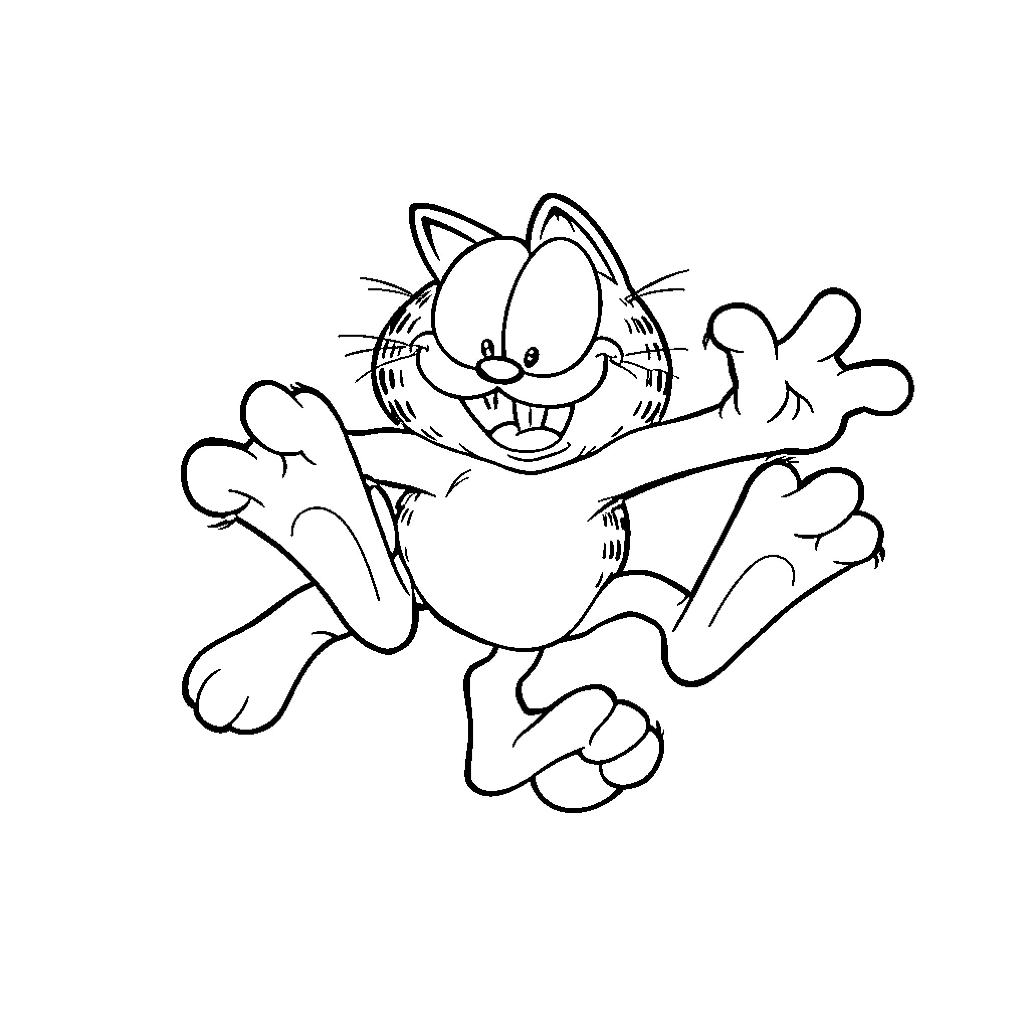 Garfield excitedly jumping with joy Coloring Page (free black-and-white line drawing printable PDF for all, from beginners to advanced learners, including children, teens, adults, and seniors)