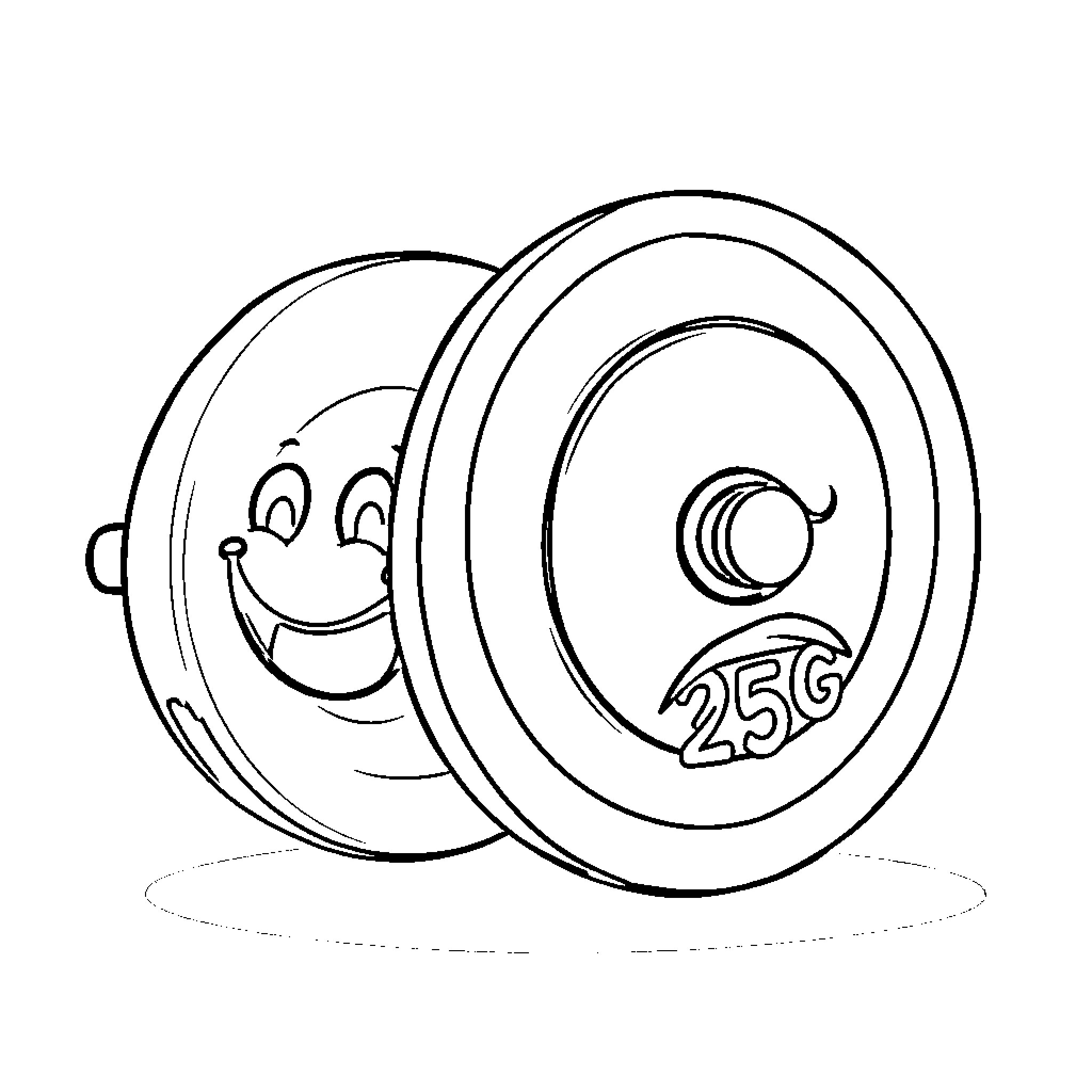 Barbell Plates with Smiling Faces Coloring Page (free black-and-white line drawing printable PDF for all, from beginners to advanced learners, including children, teens, adults, and seniors)