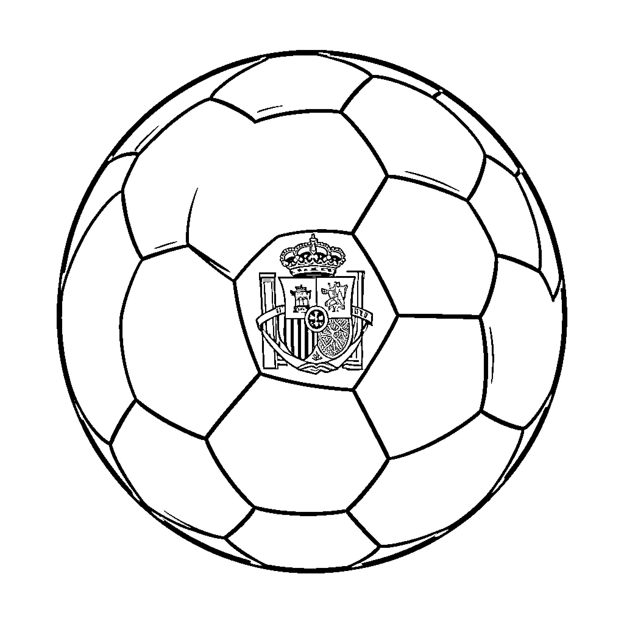Soccer Ball featuring a detailed heraldic emblem Coloring Page (free black-and-white line drawing printable PDF for all, from beginners to advanced learners, including children, teens, adults, and seniors)